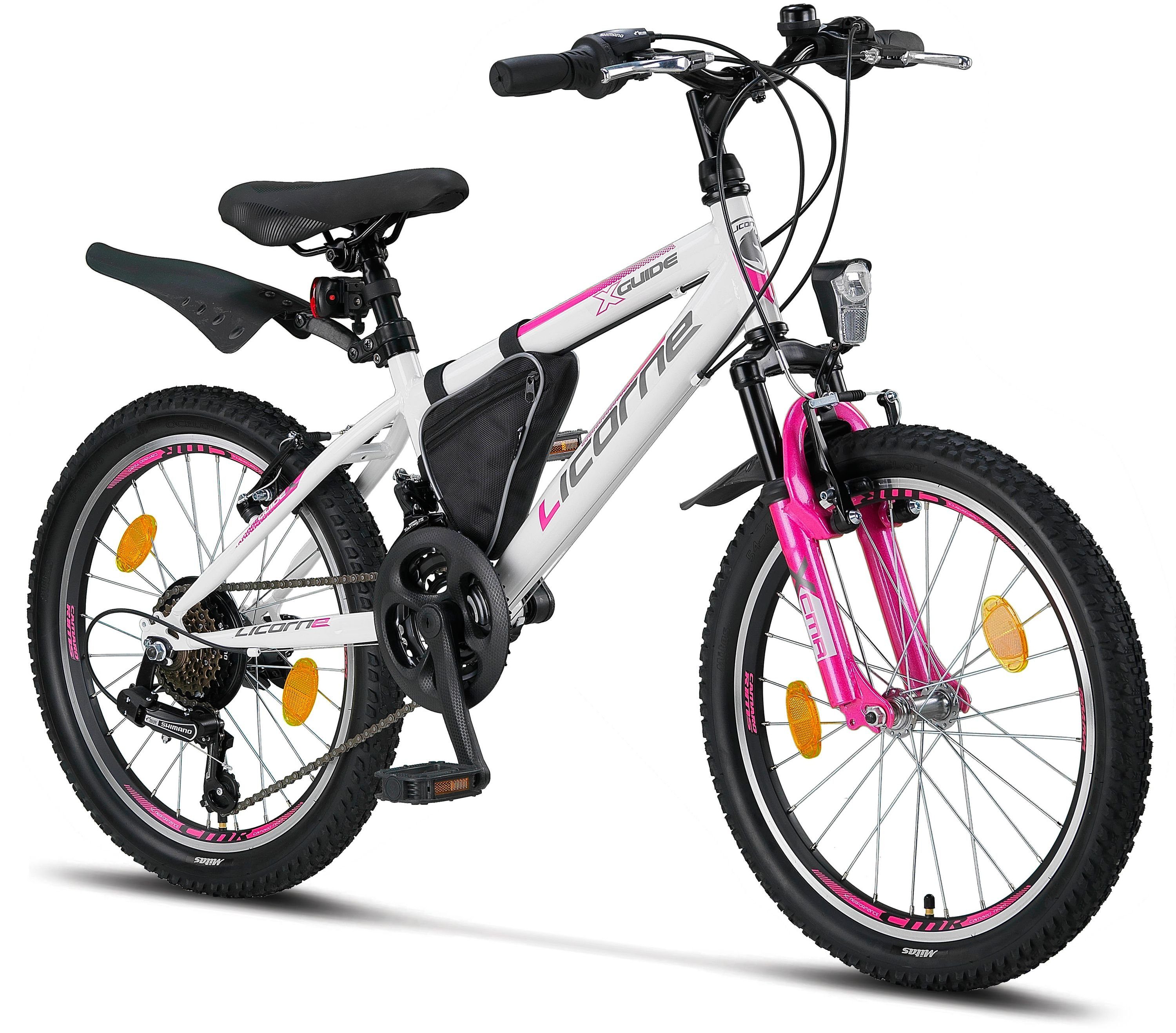 Mountainbike 20, Licorne Mountainbike in Zoll Premium Bike 26 Licorne Weiß/Rosa Guide Bike 24 und