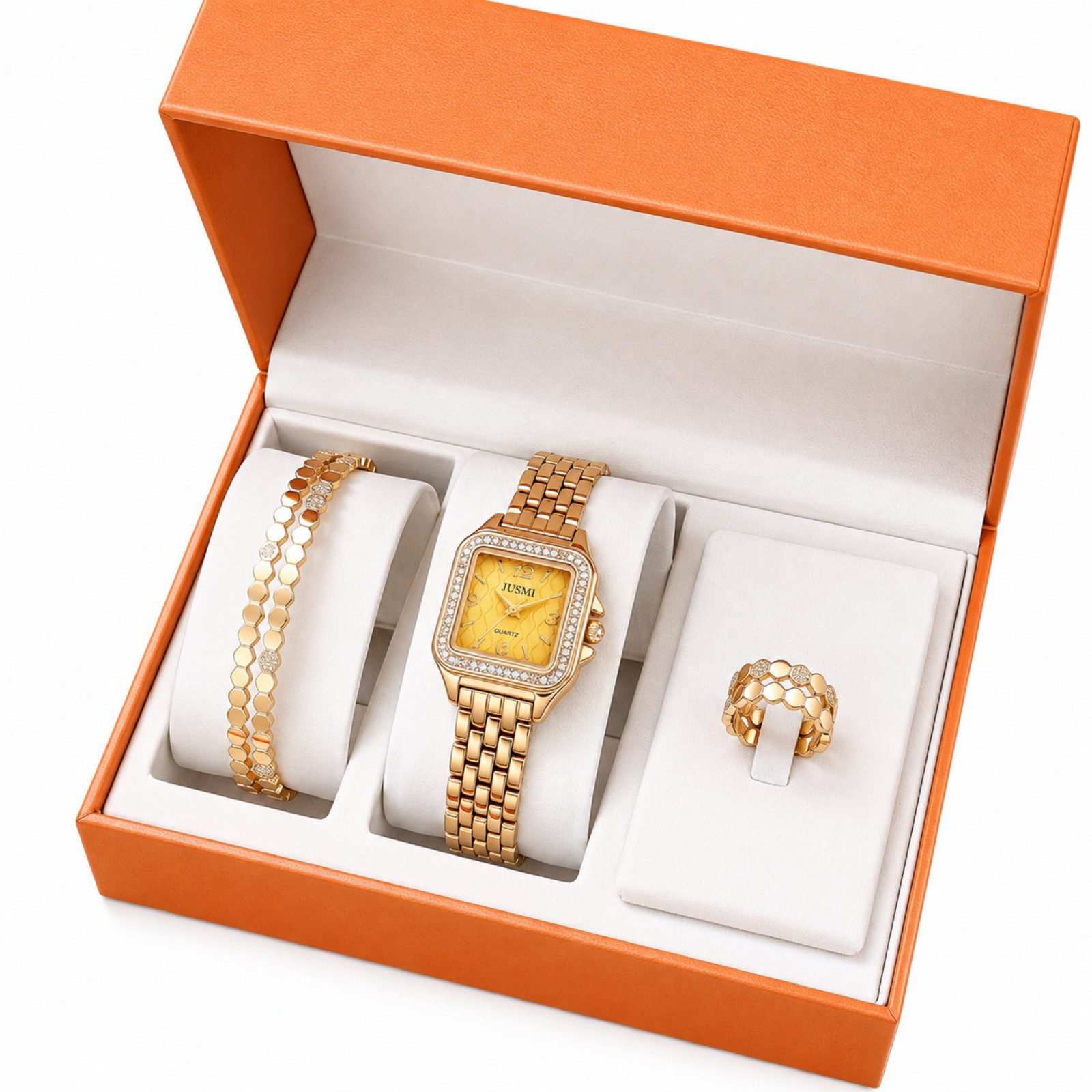 Luckice Quarzuhr Damen Schmuckset –Quarzuhr,Armband,Halskette,Ring,Geschenkbox, (Elegant Analog Quarz Uhr mit Digital Zifferblatt und Elastisch Legierung Armband .Frauen Mädchen Strass Quarzuhr für Weihnachten Bracelet Jewelry Set.Damengeschenke, Weihnachten, Valentinstag, Hochzeitstag, Muttertag, Lehrertag, 3-tlg., Brautschmuckzubehör,Geburtstage usw Es kann als Schmuckdisplay), Kunstfotos usw.verwendet werden.Hochwertige Geschenkbox