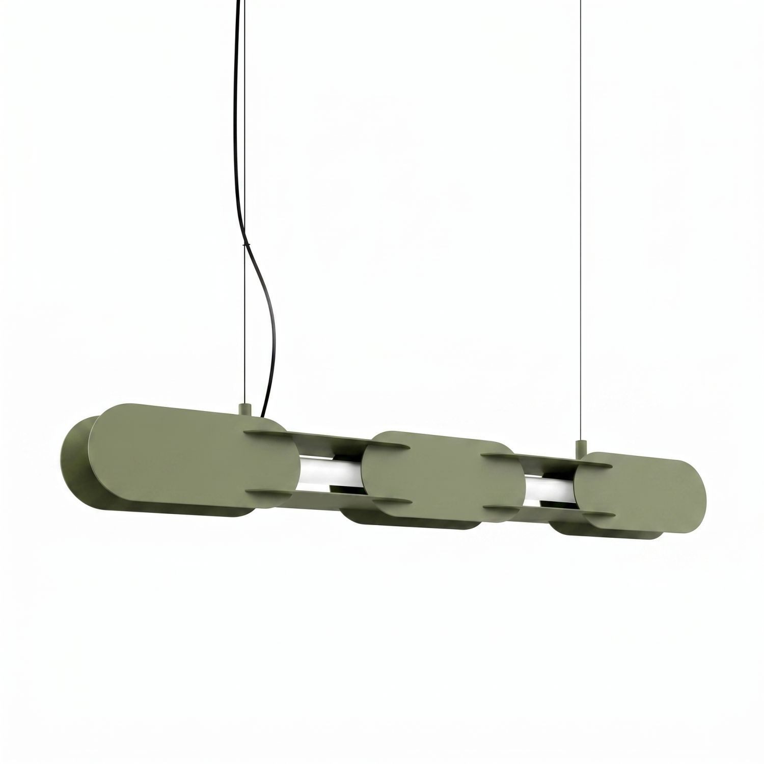 Licht-Erlebnisse Pendelleuchte HENRI, LED fest integriert, Neutralweiß, LED Metall mit Dimmer H: max. 200 cm Olivgrün länglich 4000 K 1177 lm