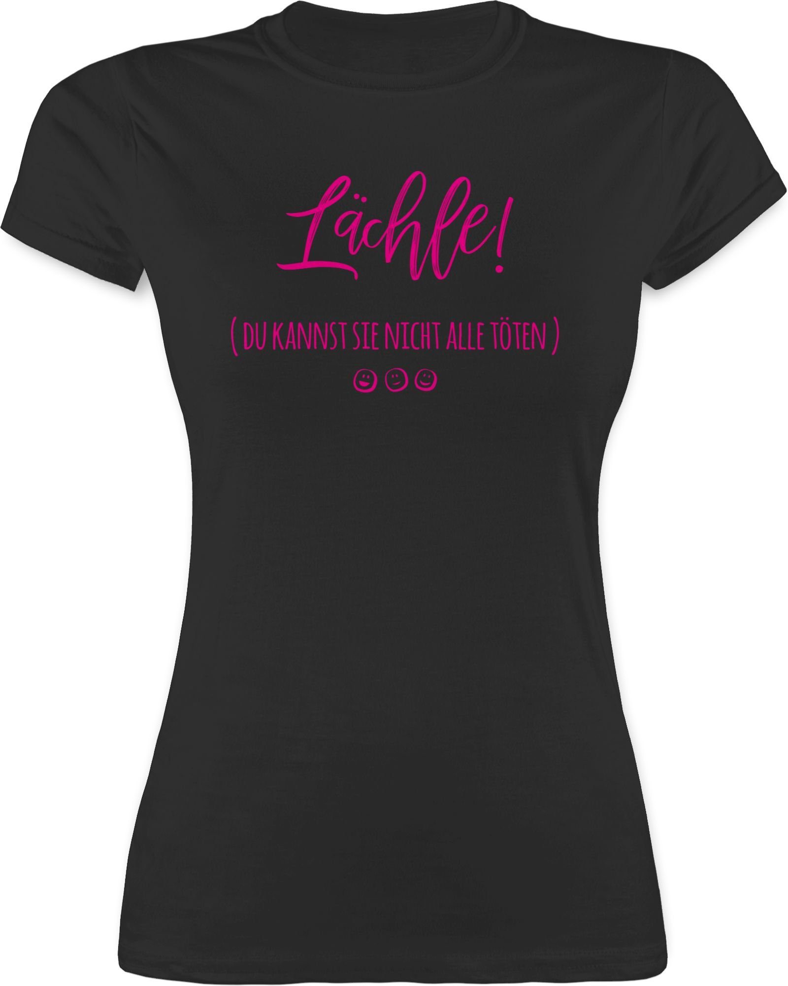 Damen Shirts Shirtracer T-Shirt Emoticon - lächle du kannst sie nicht alle töten pink - Sprüche Statement mit Spruch - Damen Pre