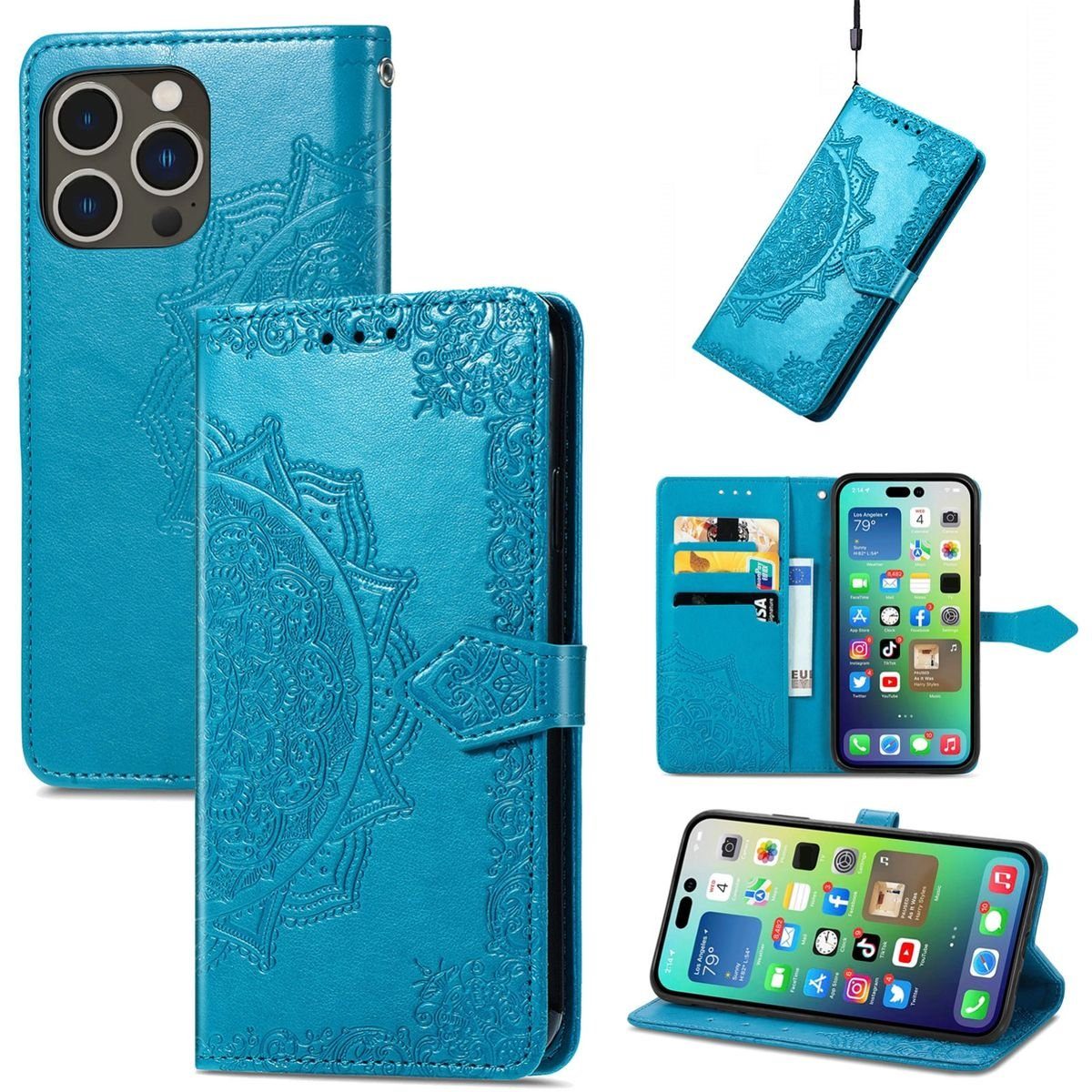 König Design Handyhülle Apple iPhone 15 Pro, Schutzhülle Schutztasche Case Cover Etuis Wallet Klapptasche Bookstyle
