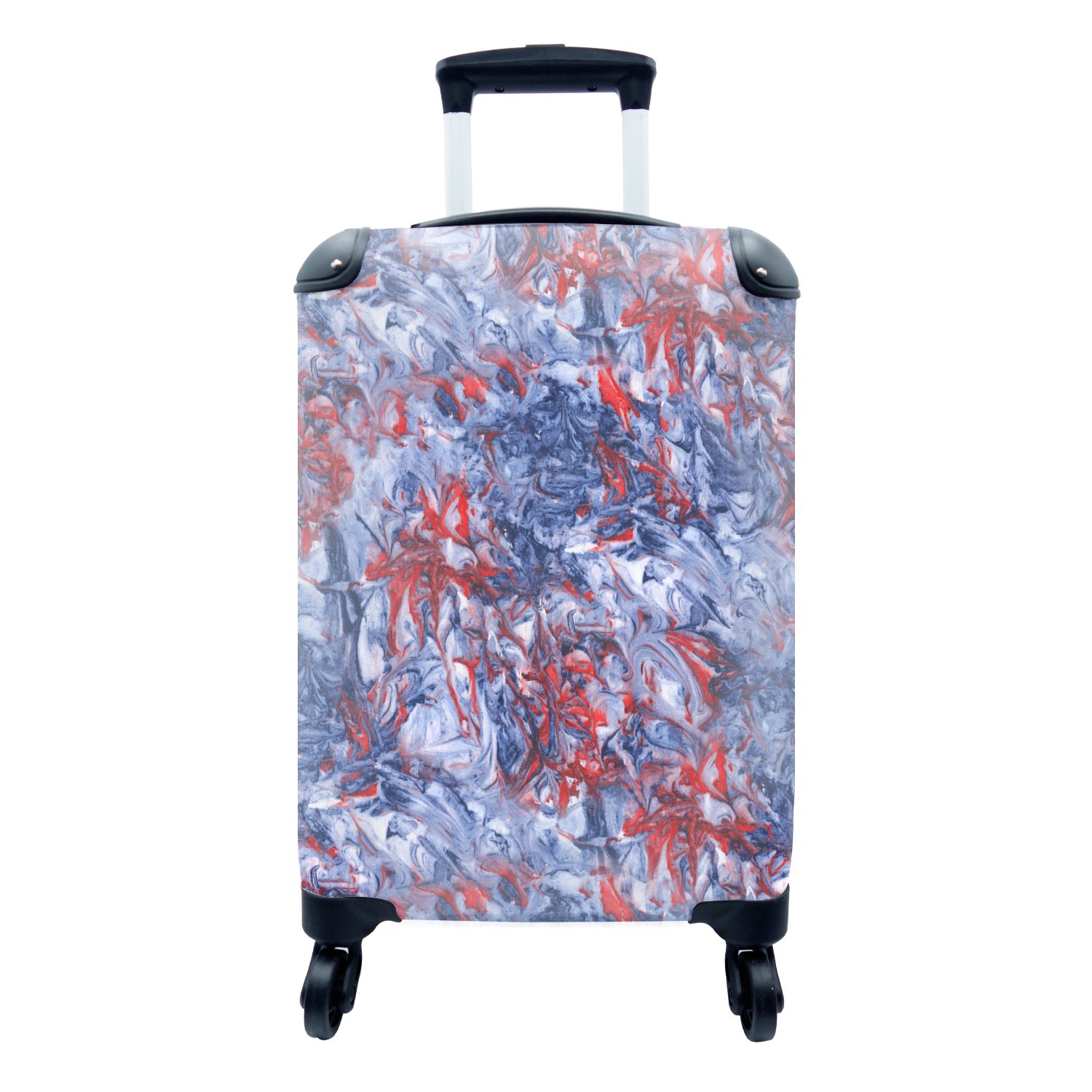 MuchoWow Handgepäckkoffer Blau - Rot - Marmor - Muster, 4 Rollen, Reisetasche mit rollen, Handgepäck für Ferien, Trolley, Reisekoffer