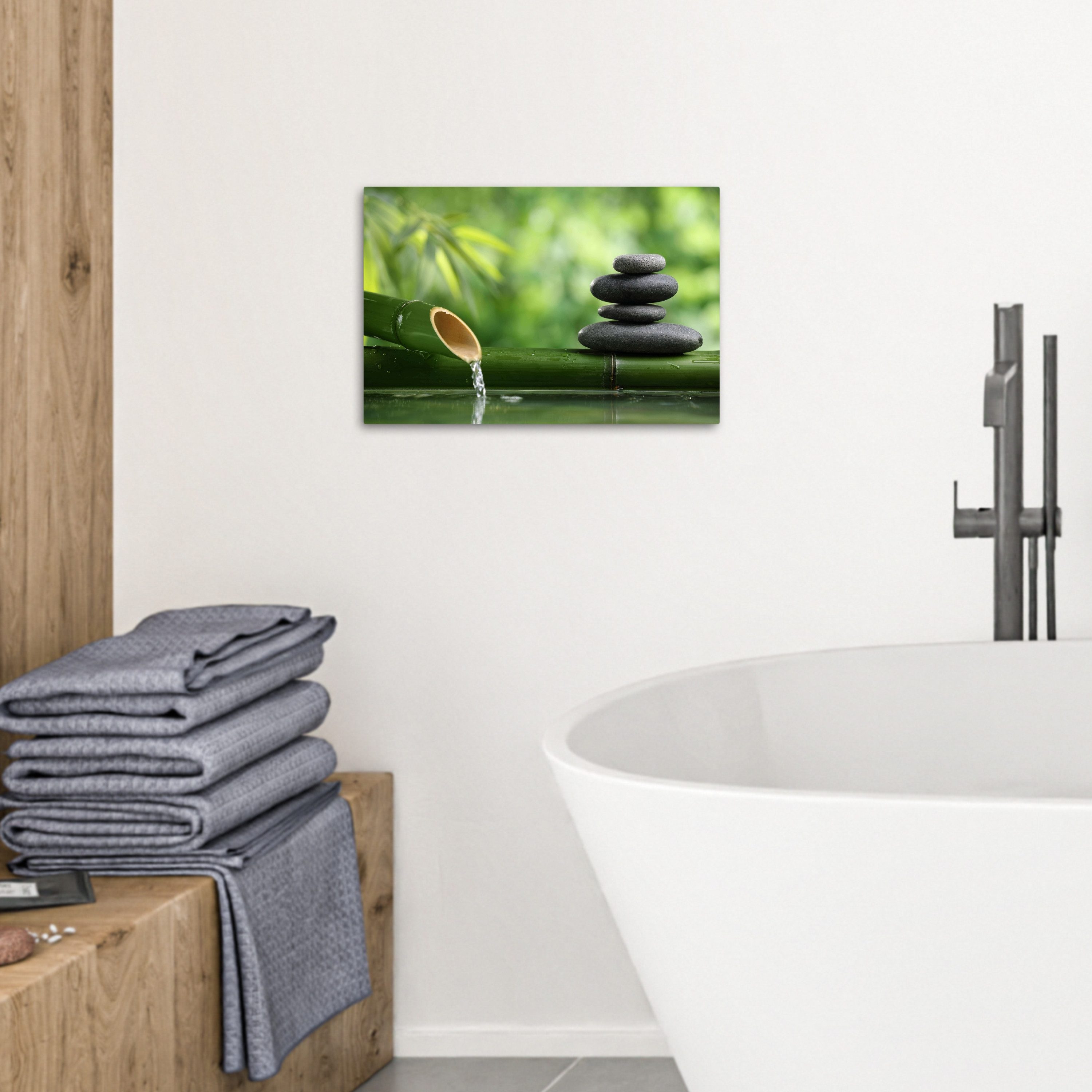 OneMillionCanvasses® Leinwandbild Zen - Stein - Grün - Natur - Bambus, Fotodruck (1 St), Bilder für Badezimmer, Bad und Toiletten Deko, Bild WC 30x20 cm – Bild 3 von 5