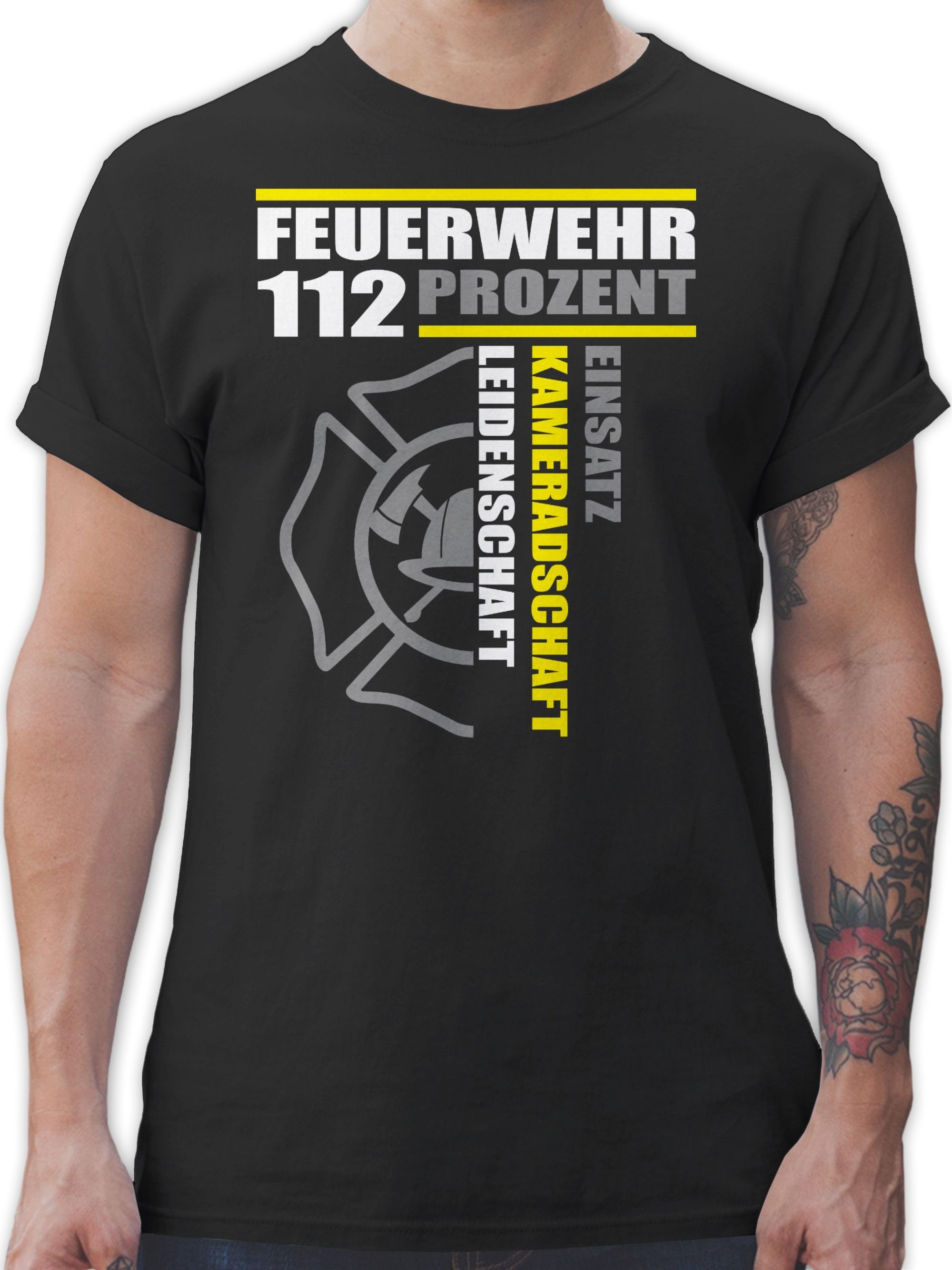 Shirtracer T-Shirt Feuerwehr 112 Prozent - Einsatz Kameradschaft Leidenschaft - Freiwilli Feuerwehr 02 Schwarz