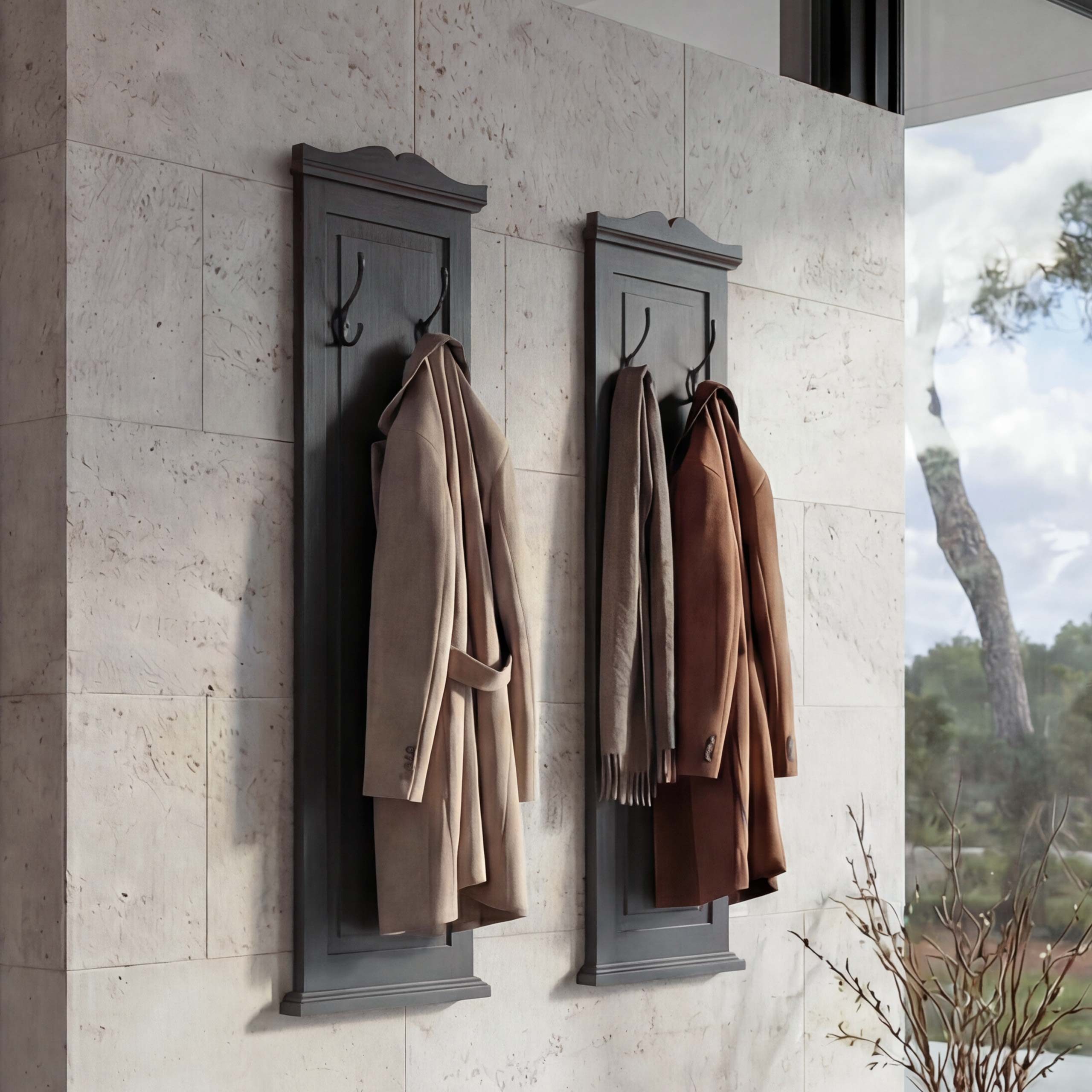 MCW Garderobenpaneel T33-2 (Set, 2er), Hochwertig Kleiderhaken auf dem Paneel individuell anbringbar