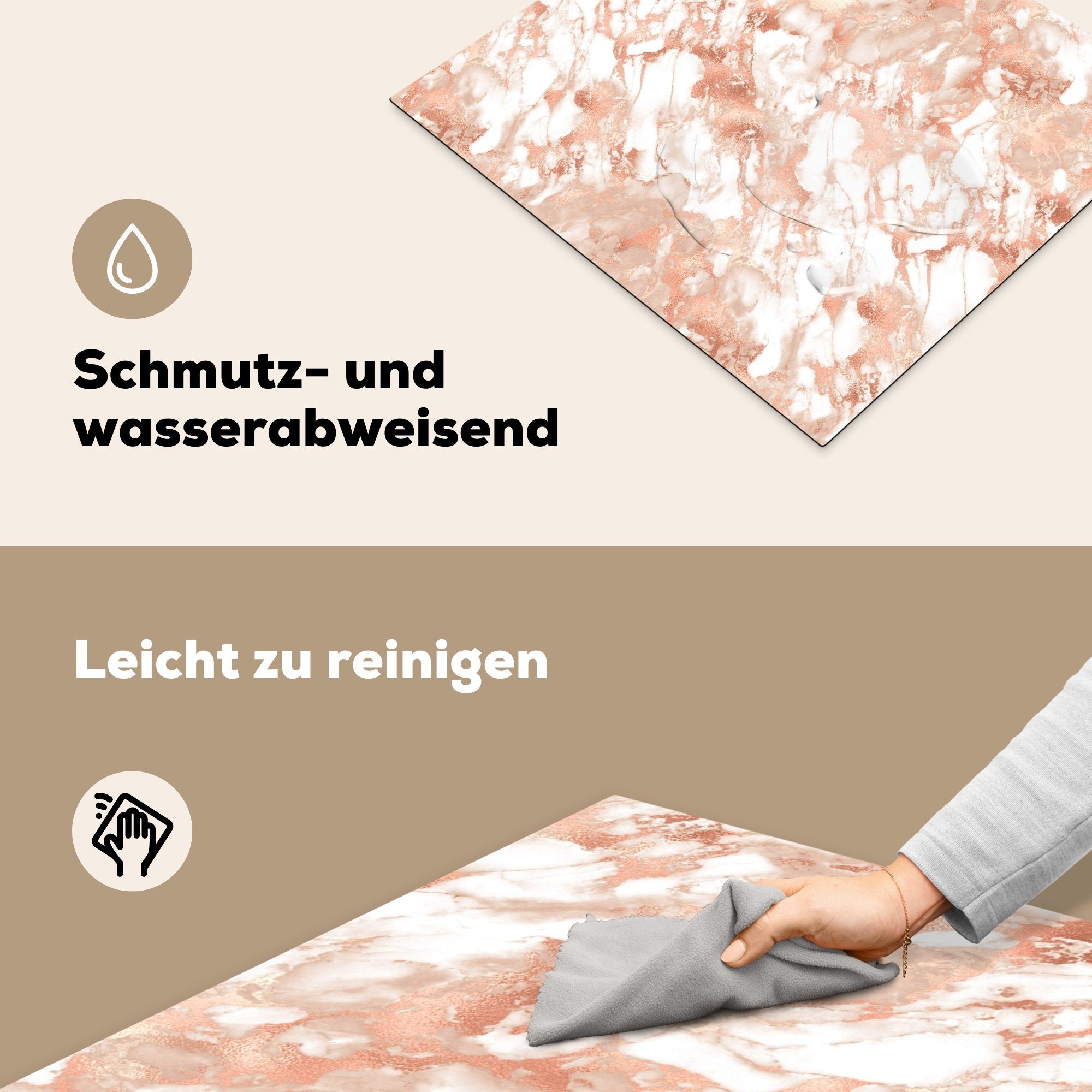 MuchoWow Herdblende-/Abdeckplatte Marmor - Induktionskochfeld, (1 Vinyl, 59x51 tlg), - Ceranfeldabdeckung Rosa cm, - Weiß Luxus, Induktionsschutz