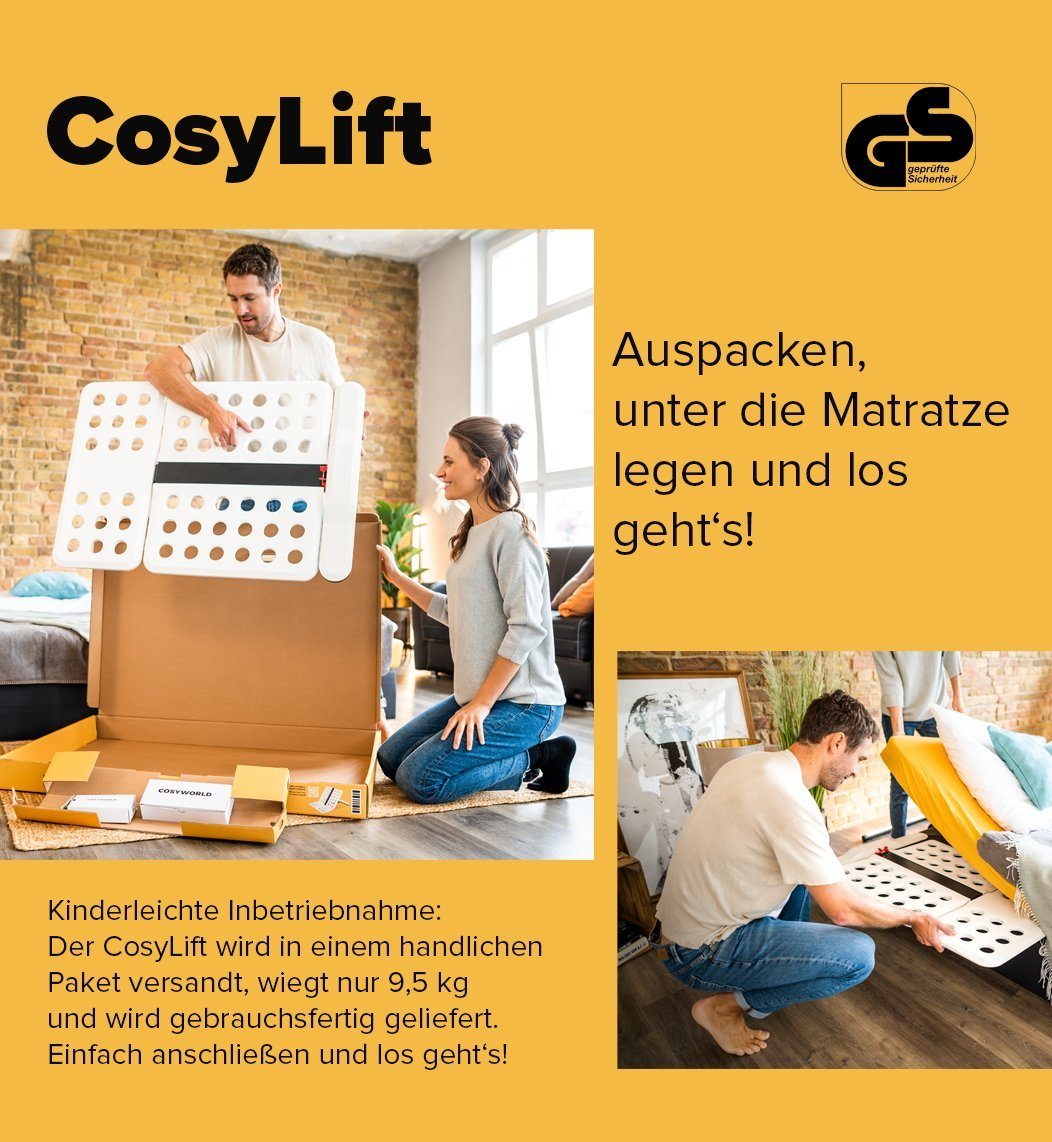 Lattenrost mit Motor Lattenrost Add-On, Boxspringbett Add-On - für alle Betten geeignet, COSYWORLD, CosyLift, Matratzen Lift, mit Handschalter, fertig montiert, Nutzlast 150 Kilo