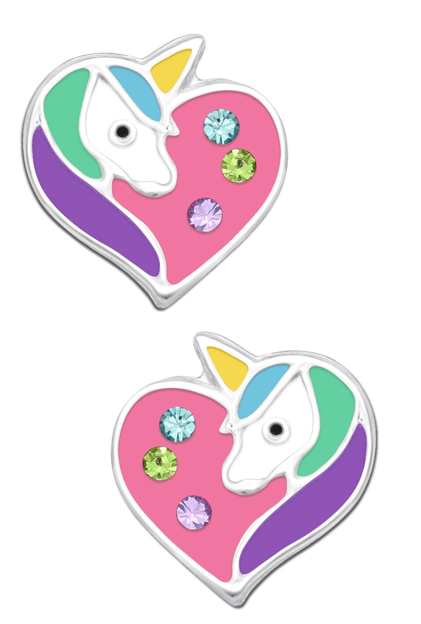 Paar Ohrstecker Kinder Mädchen Ohrringe 925 Silber Pferde Einhorn Herz