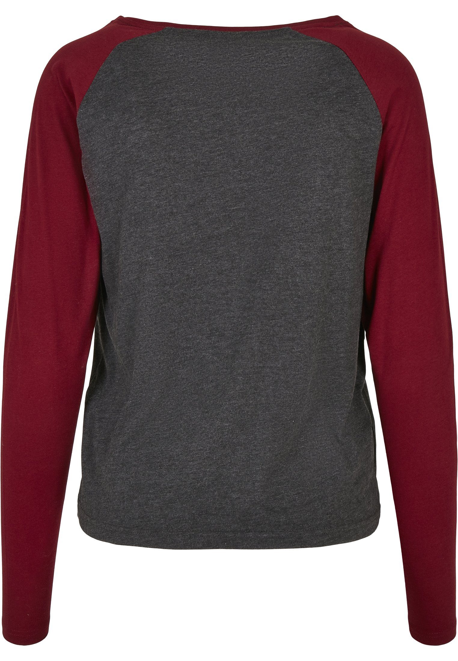 URBAN CLASSICS charcoal/burgundy Damen Langarmshirt (1-tlg) Contrast Raglan Ladies Longsleeve