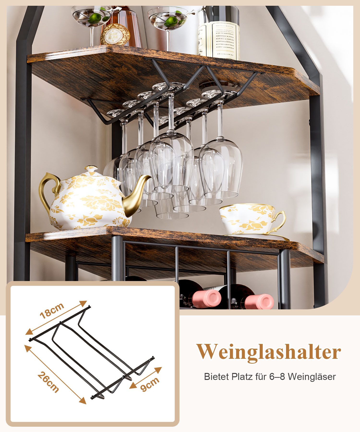 Yorbay Weinregal Eck-Weinregal Glashalter & Weinfach, Industrial Bar-Schrank – Bild 5 von 5