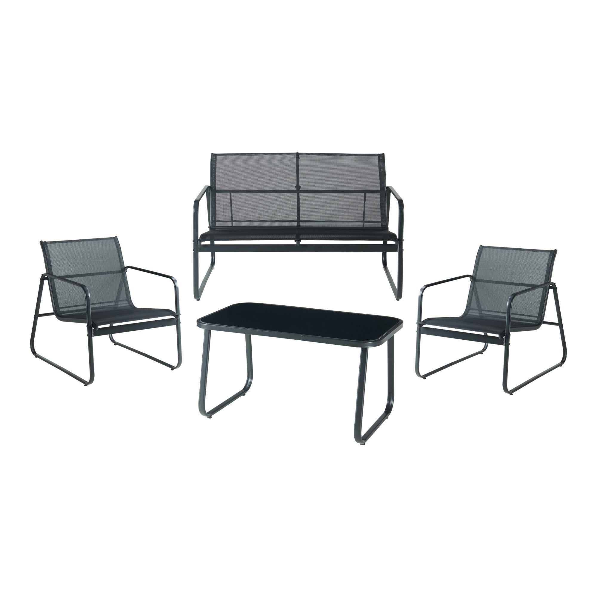 casa.pro Sitzgruppe, (Set, 4-tlg), »Anzi« Set aus Tisch, Bank, 2 Stühle Stahlgestell Schwarz