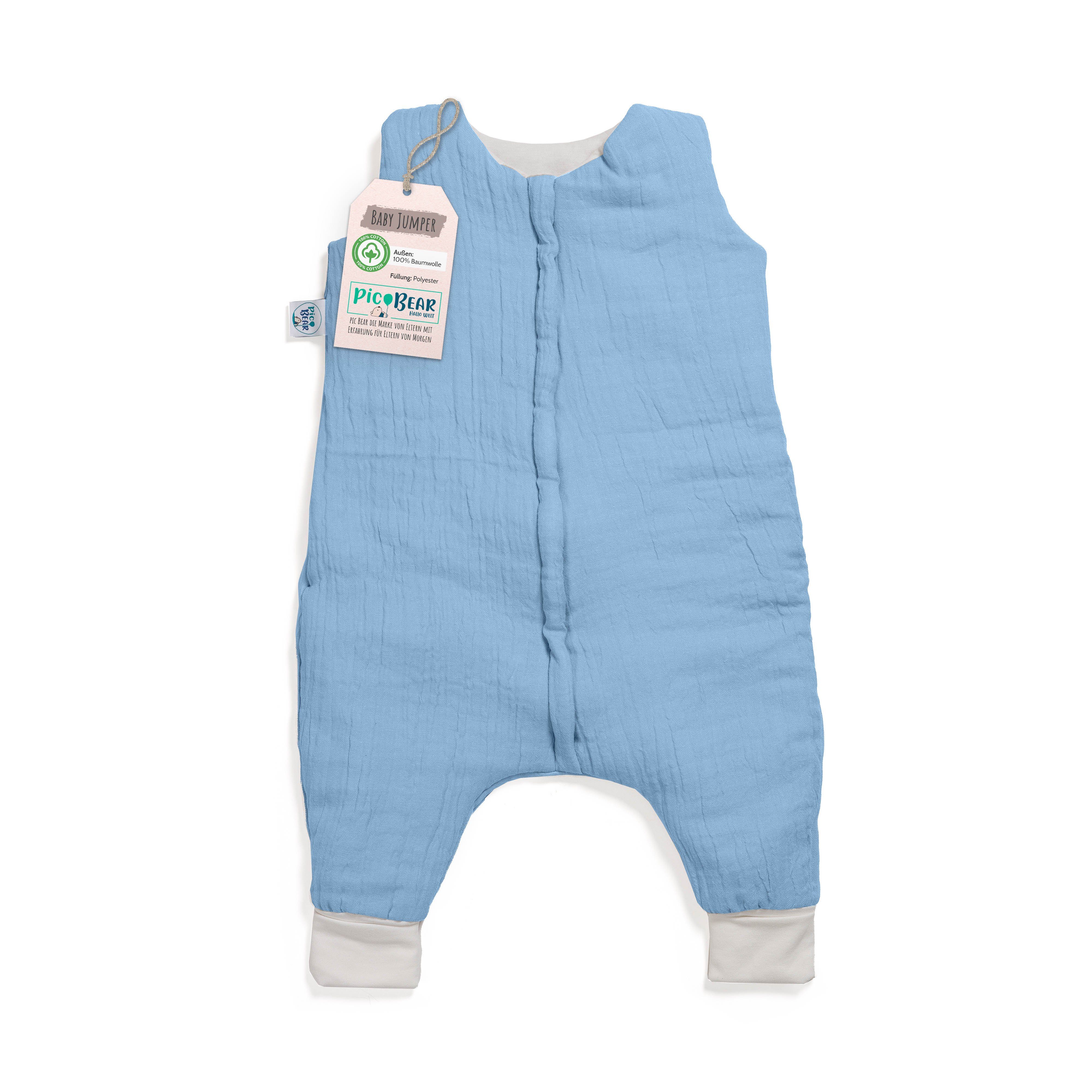 pic Bear Babyschlafsack pic Bear Baby Jumper Schlafoverall Gr. 80cm, Reißverschluss mit Schutz, wattiert, 2,5 TOG, mit Füßen airy blue