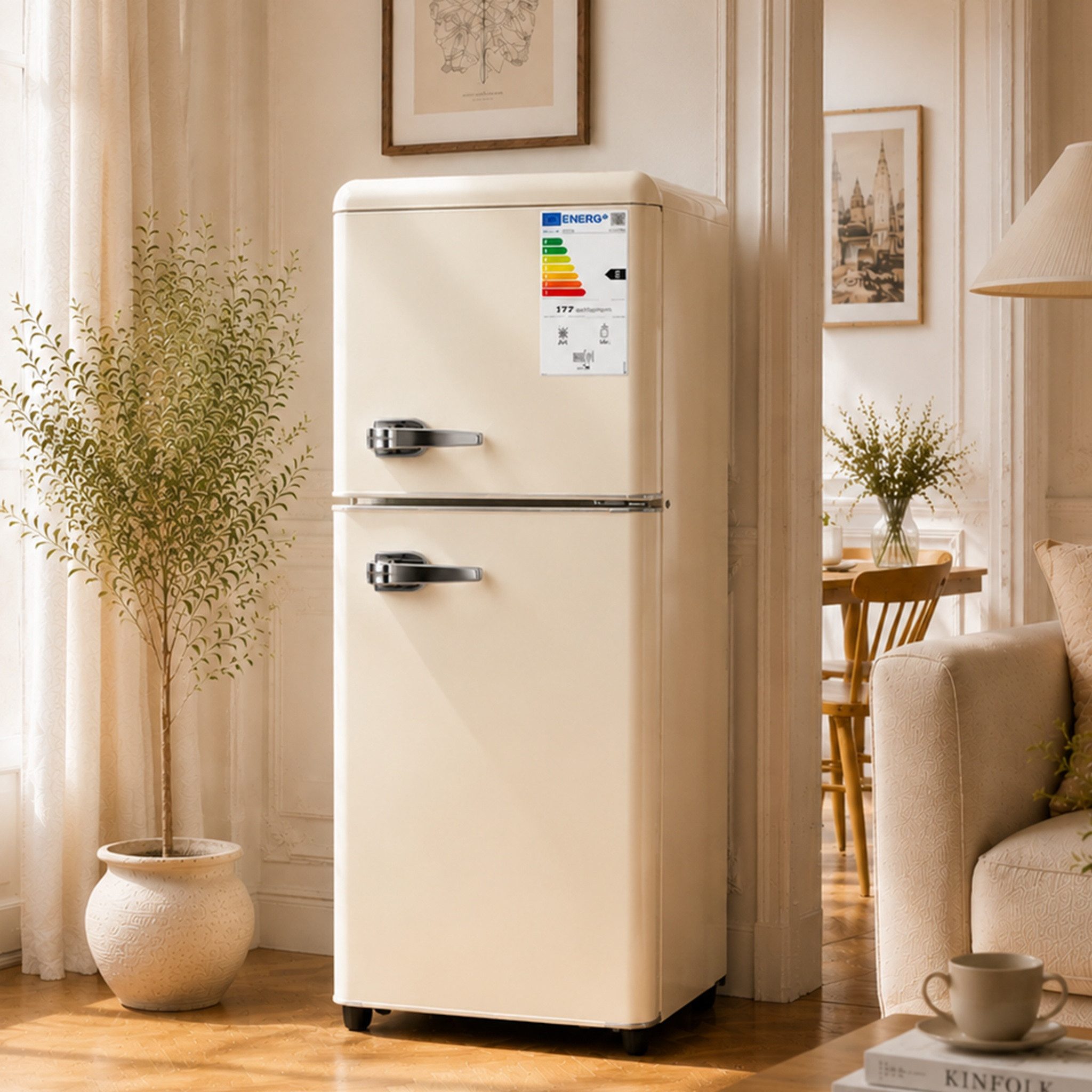 Blossom Kühlschrank 112L BCD-112R, 114.5 cm hoch, 41 cm breit, 7 Temperaturstufen LED für Küche Büro Wohnzimmer