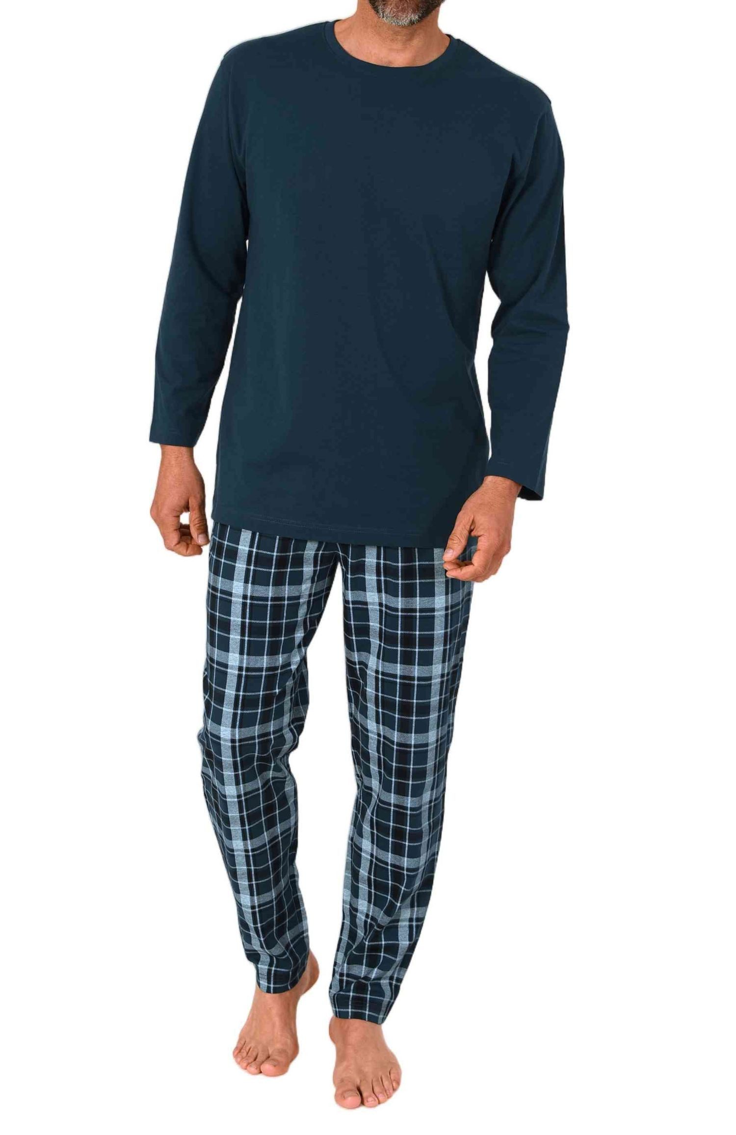 Normann Pyjama Normann Herren Schlafanzug lang mit karierter Jersey Pyjamahose – Bild 2 von 5