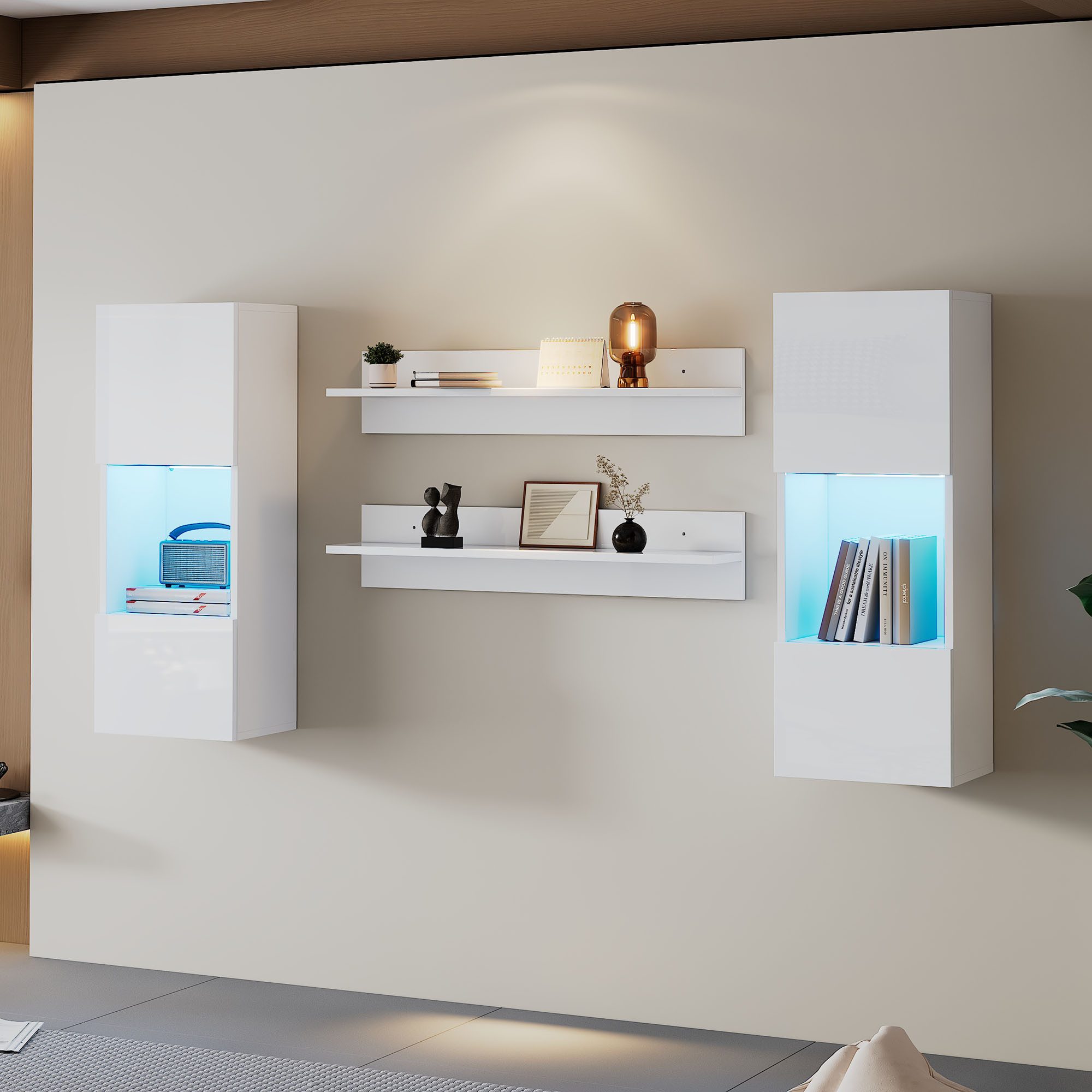 Merax Wohnwand mit LED und Vitrinen, App-gesteuert, (Komplett-Set, 4-St., W günstig online kaufen