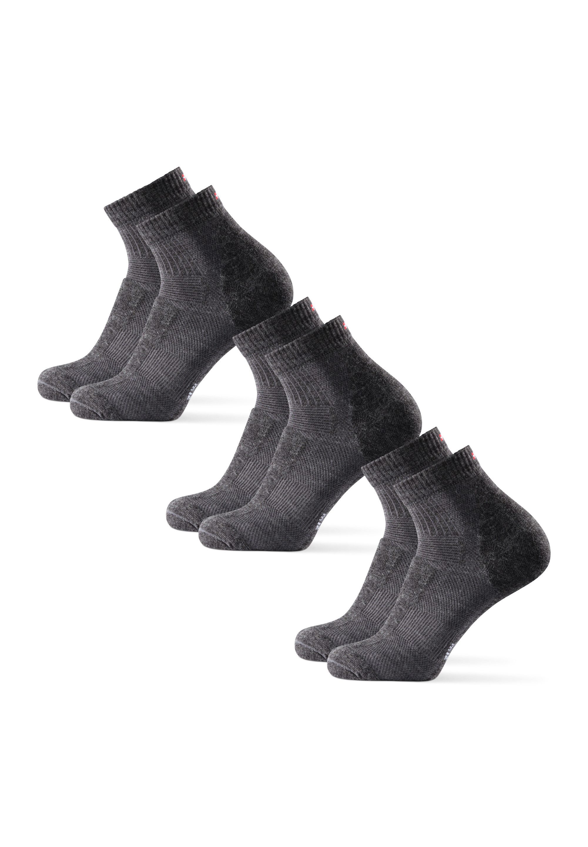 DANISH ENDURANCE Basicsocken Merino Hiking Low (3-Paar) Leicht & gepolstert, Anti-Blasen Socken, Ideal zum Wandern