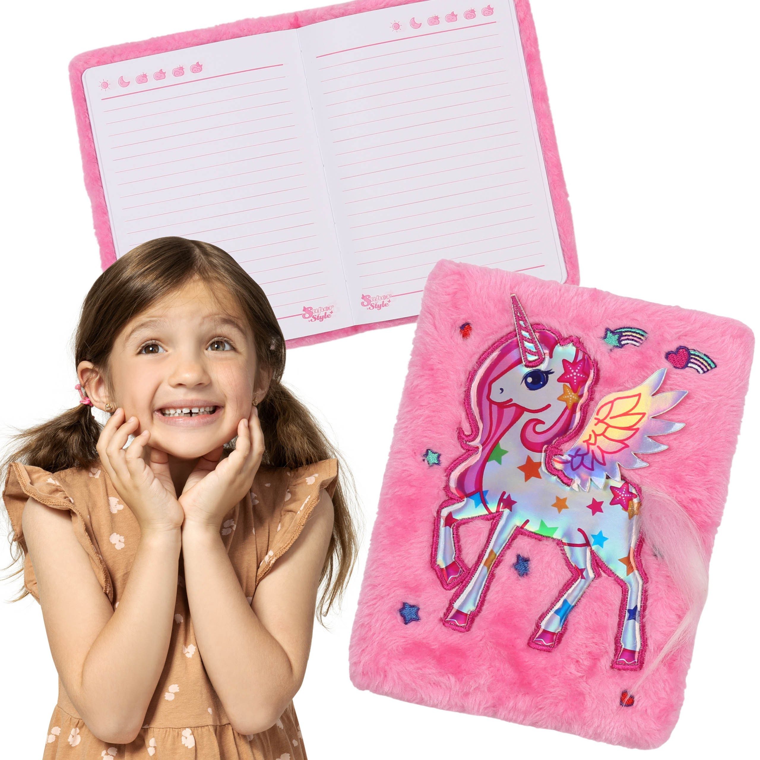 Sarcia.eu Notizbuch Einhorn Rosa Plüsch Notizbuch/Tagebuch liniert A5