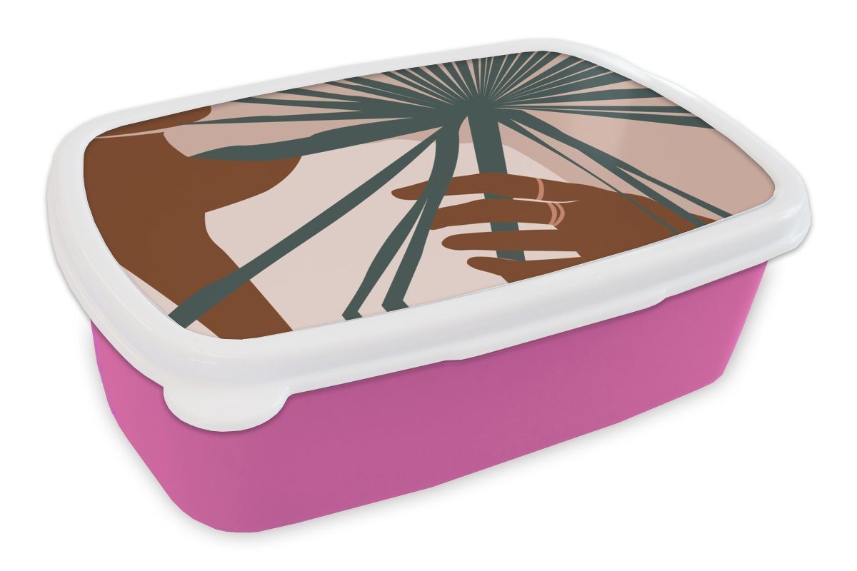 MuchoWow Lunchbox Pflanze - Tropisch - Abstrakt, Kunststoff, (2-tlg), Brotbox für Erwachsene, Brotdose Kinder, Snackbox, Mädchen, Kunststoff rosa