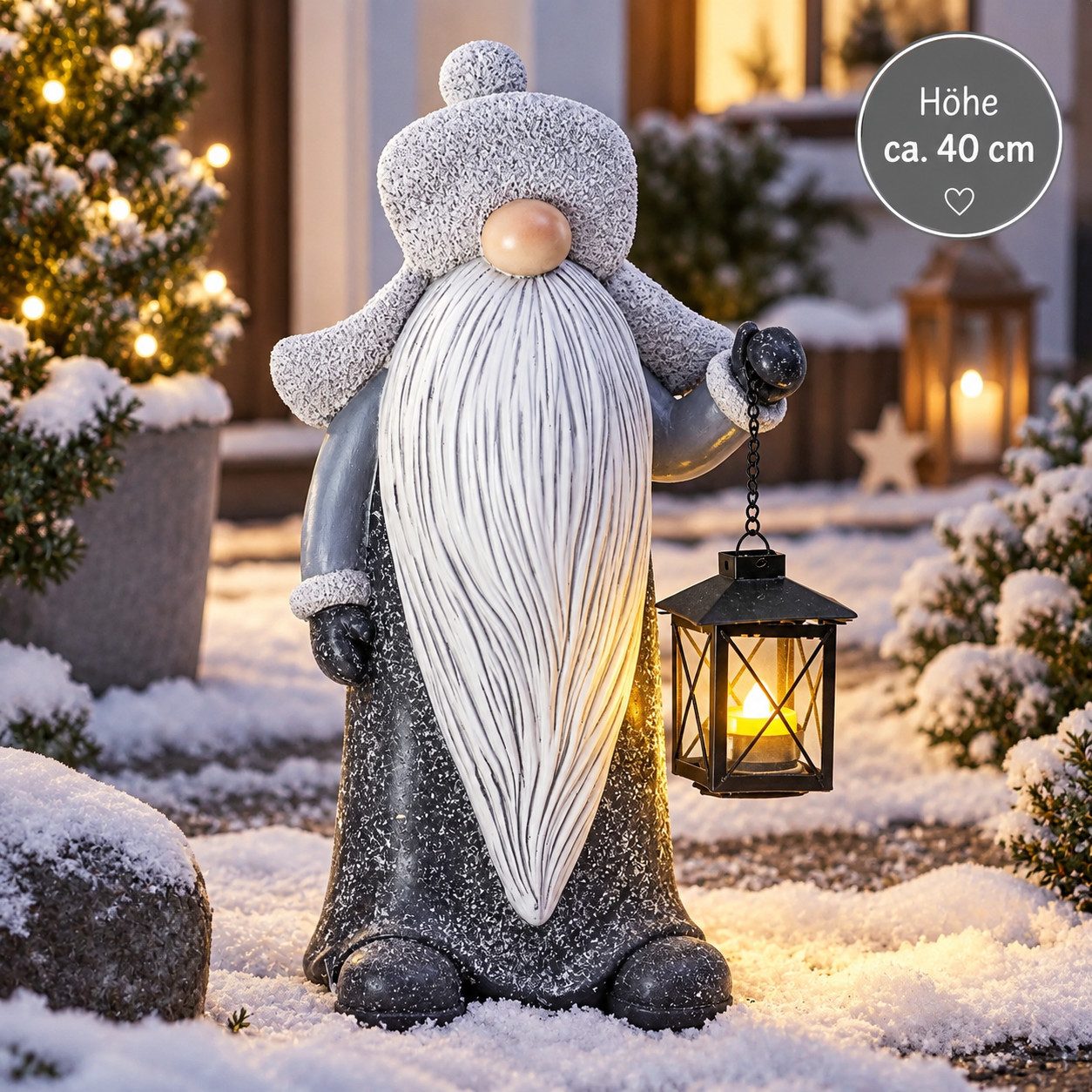 Weltbild Gartenzwerg Gartenfigur Gartendeko Zwerg Laterne Dekofigur Garten Dekoration 40cm, Wichtel Figur Vorgarten Terrasse Balkon Beet Dekoration Outdoor – Bild 2 von 5