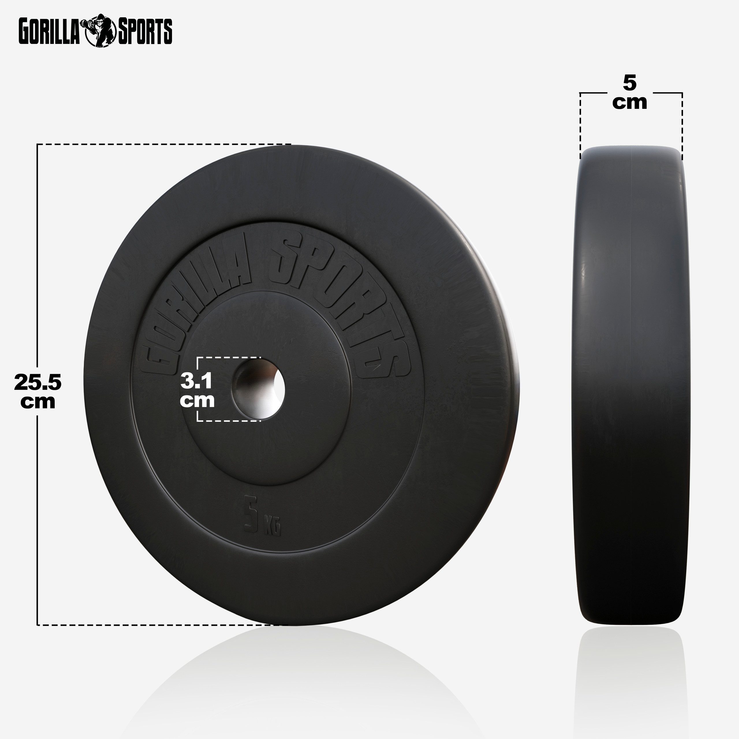 GORILLA SPORTS Hantelscheiben Einzeln/Set, 1,25 - 30kg, Gewichtsscheiben, 30mm Bohrung, Kunststoff