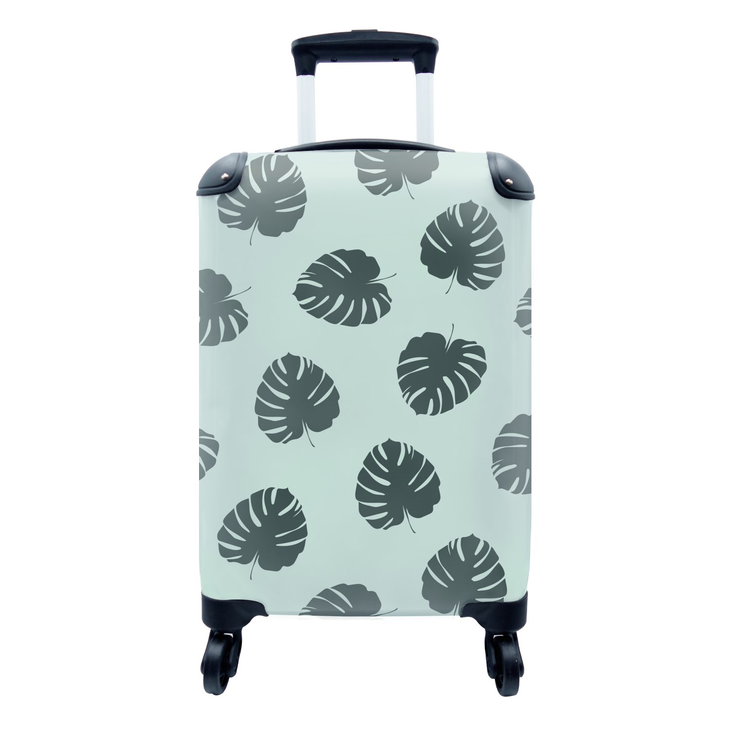 MuchoWow Handgepäckkoffer Sommer - Monstera - Blau, 4 Rollen, Reisetasche mit rollen, Handgepäck für Ferien, Trolley, Reisekoffer