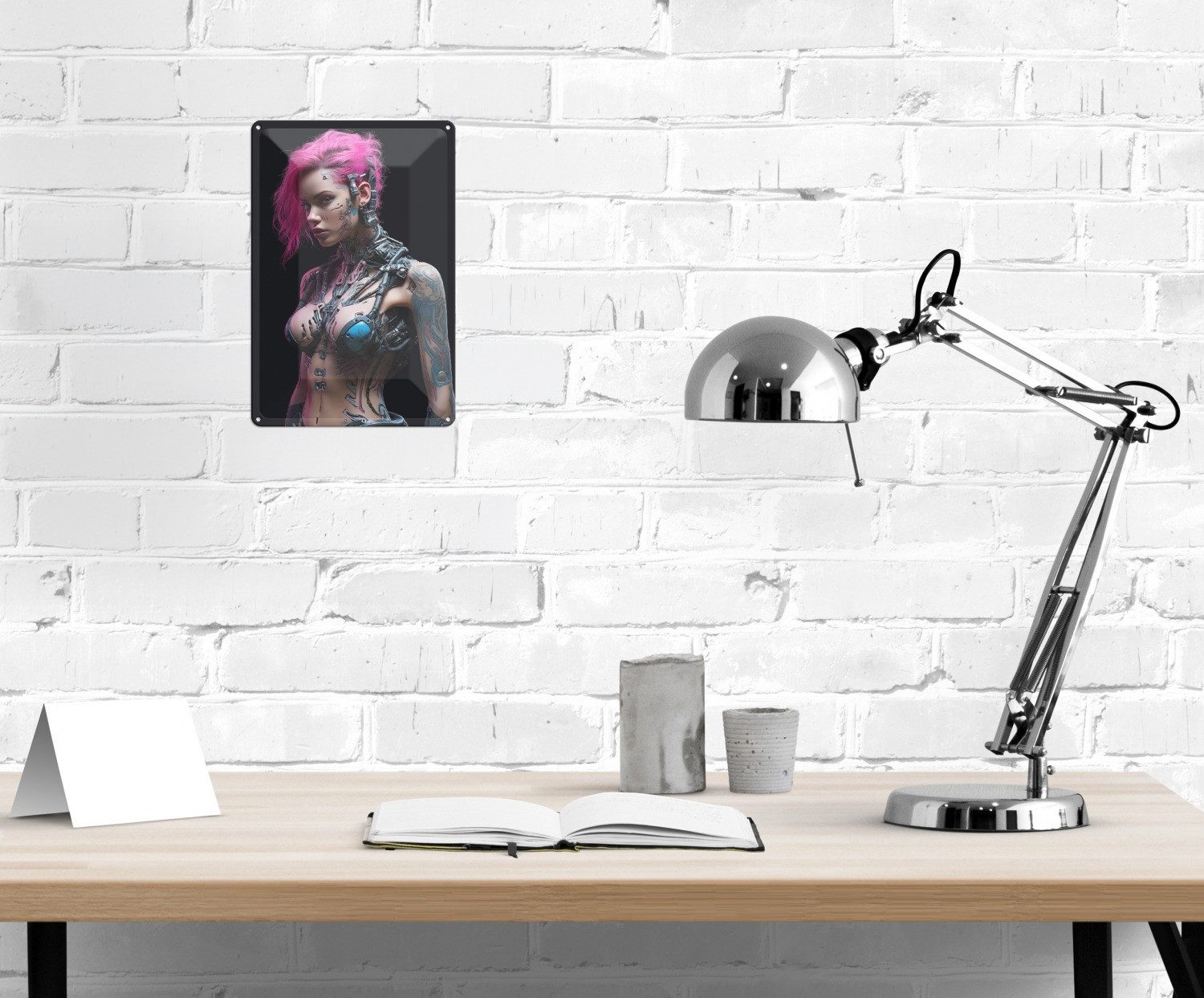Wallario Metallbild, Cyborg mit pinkem Flair, in verschiedenen Ausführungen