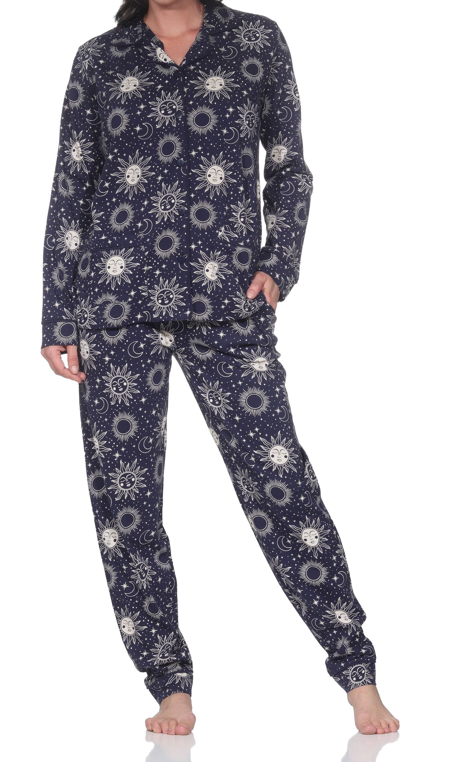 Normann Pyjama Normann Damen Pyjama zum durchknöpfen in softer Jersey Qualität