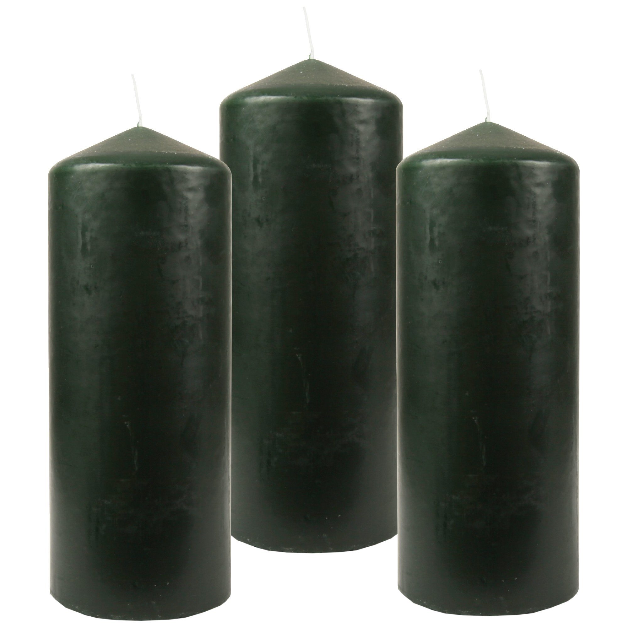 HS Candle Stumpenkerze Blockkerze (3-tlg), Wachskerzen Ø8cm x 20cm - Kerze in vielen Farben Dunkelgrün