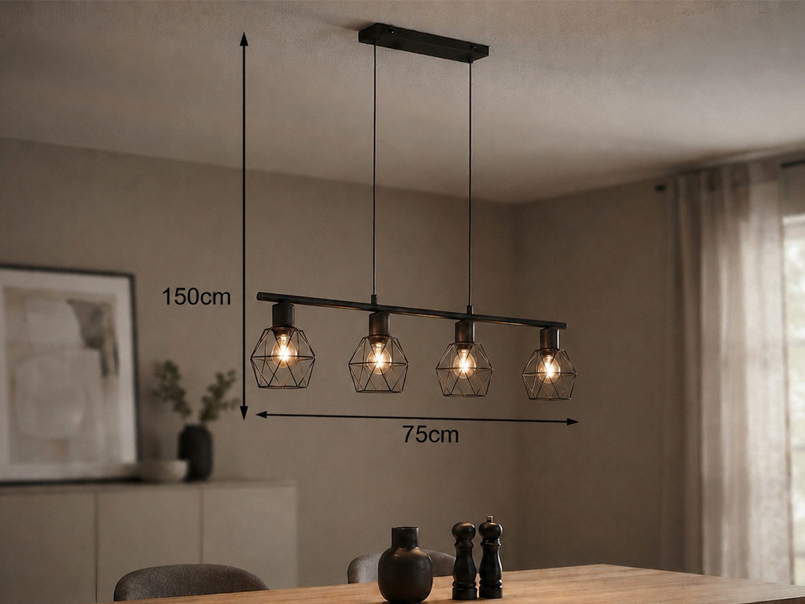 meineWunschleuchte Pendelleuchte Industrial Design, Breite 75cm, ohne Leuchtmittel, Esszimmer-Lampe mehrflammig für Esstisch & Kücheninsel hängend – Bild 4 von 5