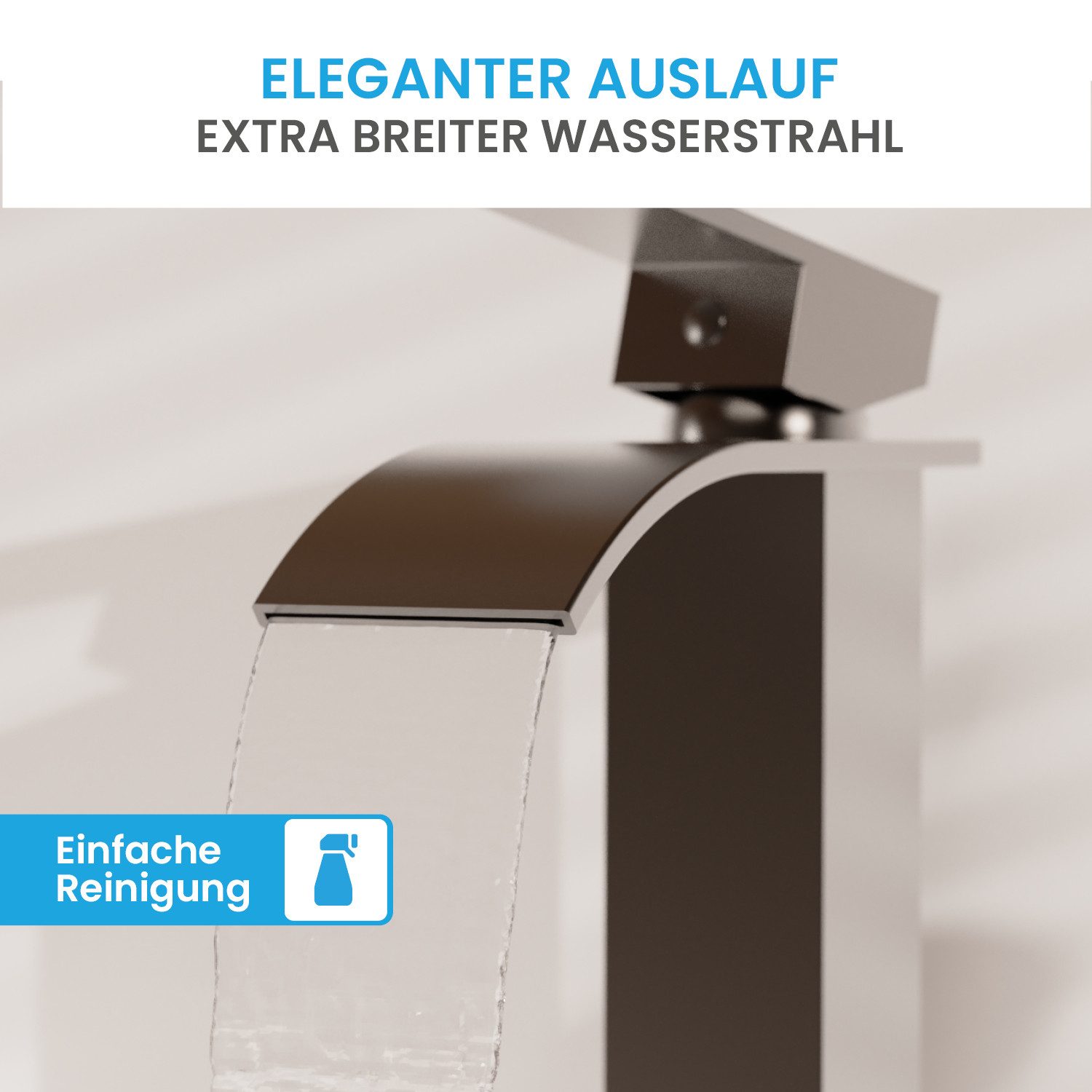 Bächlein Badarmatur Elegante Badarmatur Tamina (Anthrazit) hochwertige Designarmatur mit Wasserfalloptik