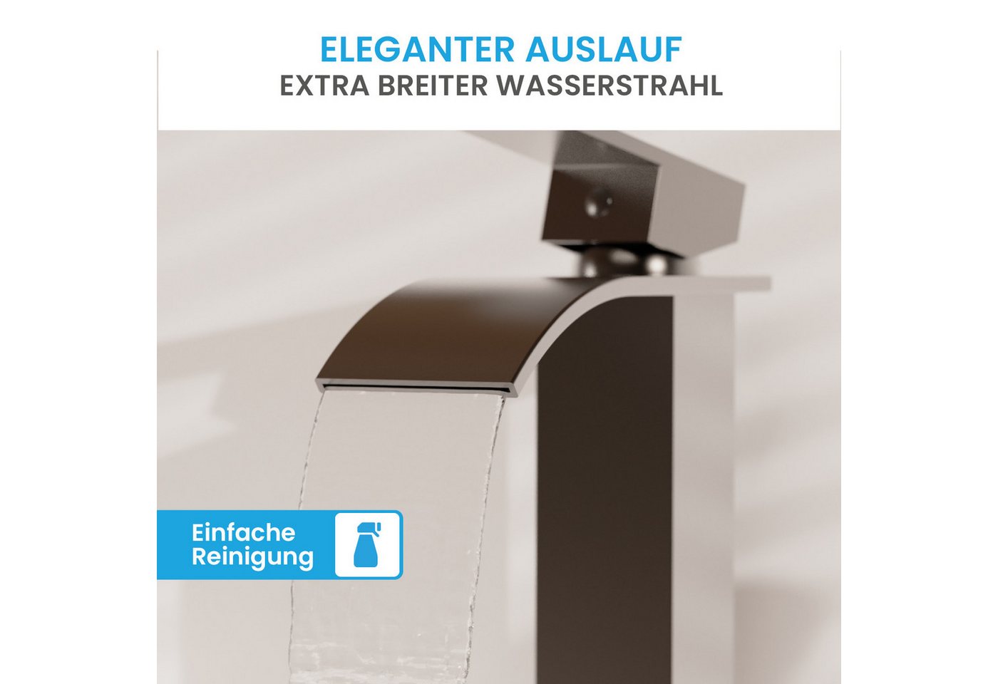 Thumbnail - Bächlein Badarmatur Elegante Badarmatur Tamina (Anthrazit) hochwertige Designarmatur mit Wasserfalloptik