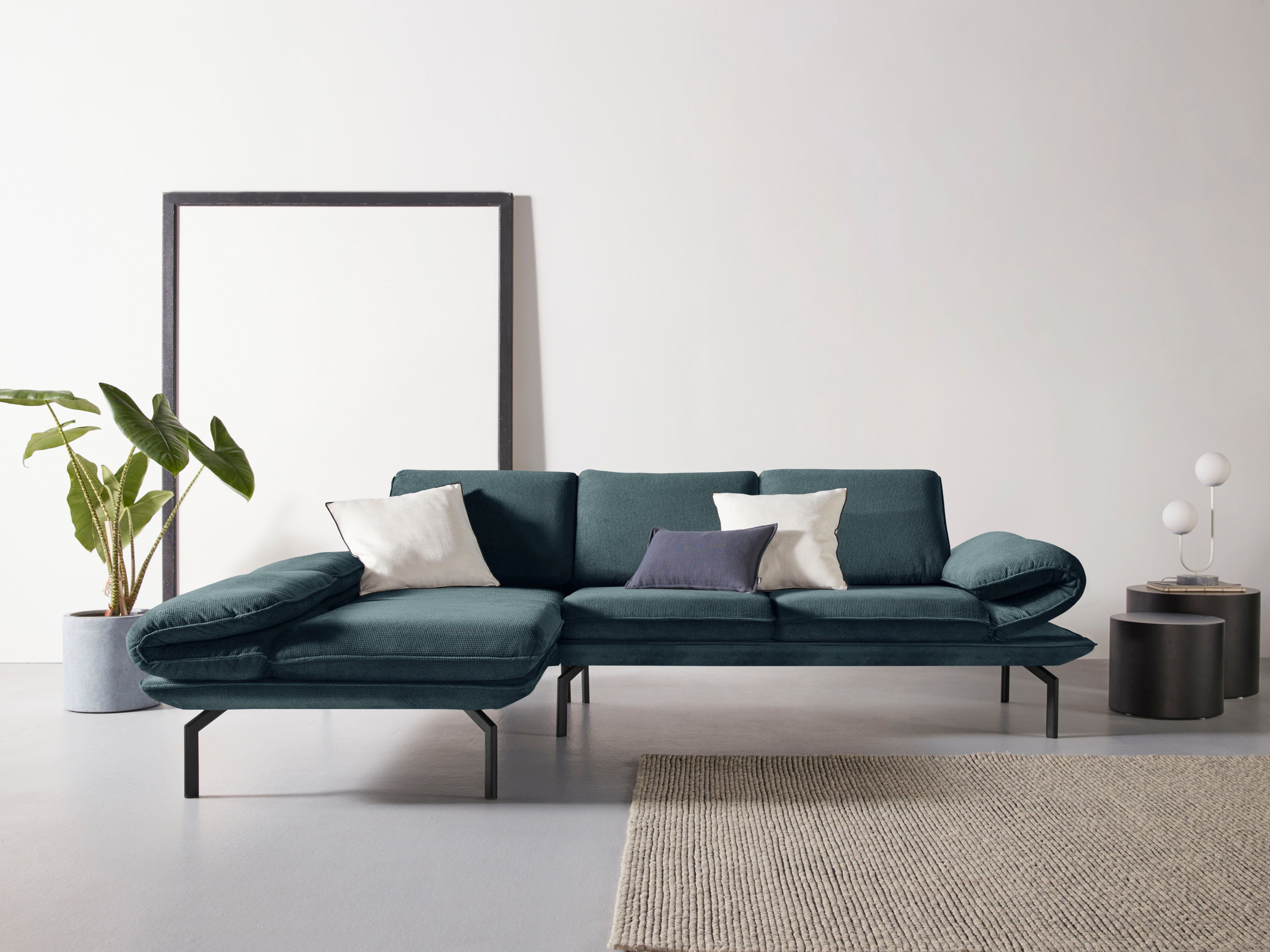 DOMO collection Ecksofa New York, Winkelfuß mit Rückenfunktion, mit Arm- und aus wahlweise Metall