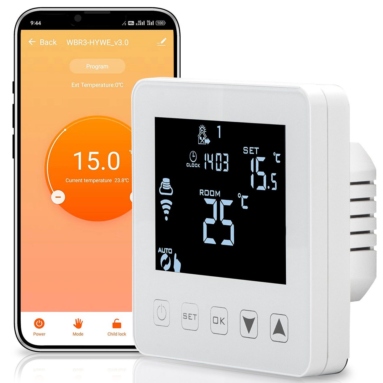 Casativo Fußbodenheizung Smartes WLAN-Thermostat für Fußbodenheizung Unterputz Touch-Regler, (2-tlg), App- Touch- & Sprachsteuerung/Genauigkeit 0,5 °C/3 Modi