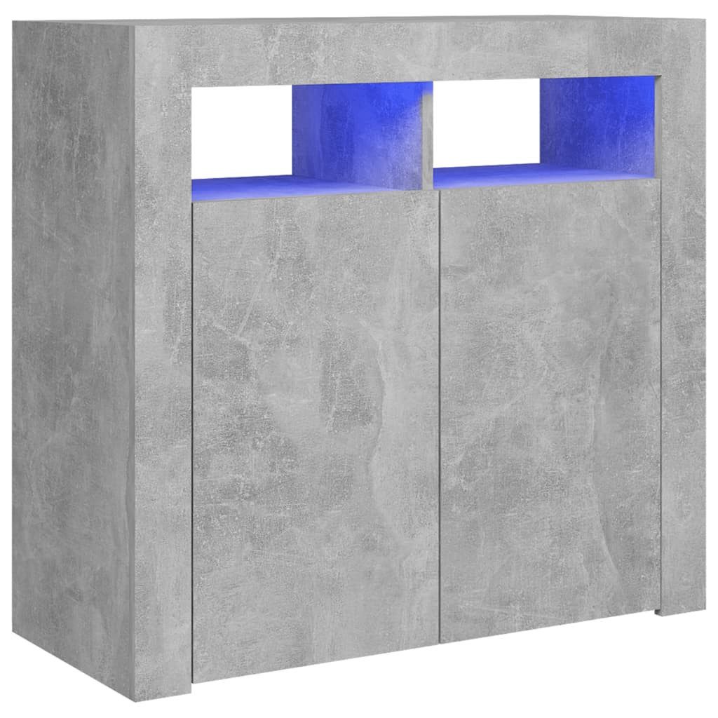 vidaXL Sideboard 80 x 35 x 75 cm Sideboard mit LED Leuchten Betongrau 80x35x75 cm
