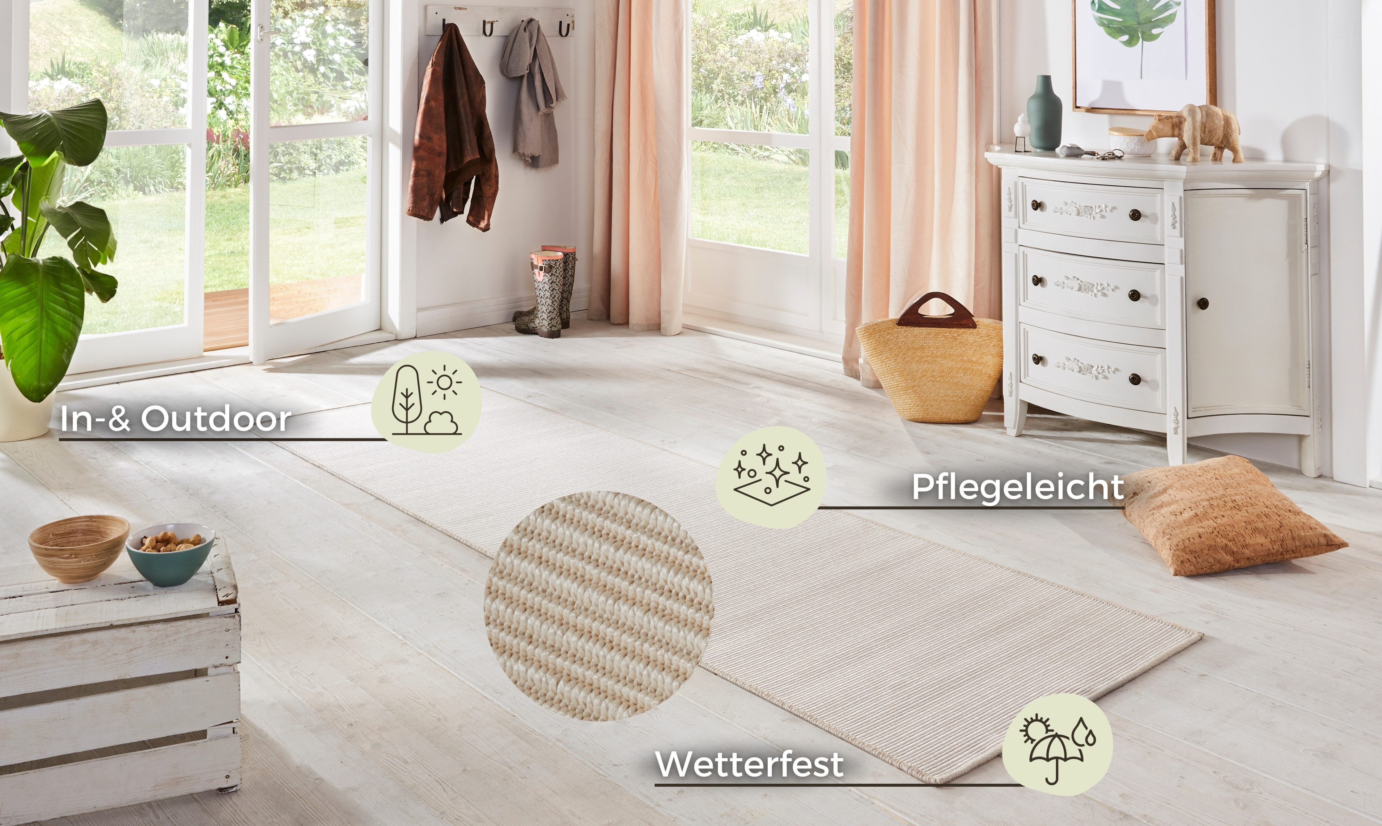 HANSE Home Läufer Nature, In- und Outdoor, rechteckig, Höhe: 5 mm, Teppich, Wetterfest, Balkon, Flur, Wohnzimmer, Wasserfest, Sisal Optik