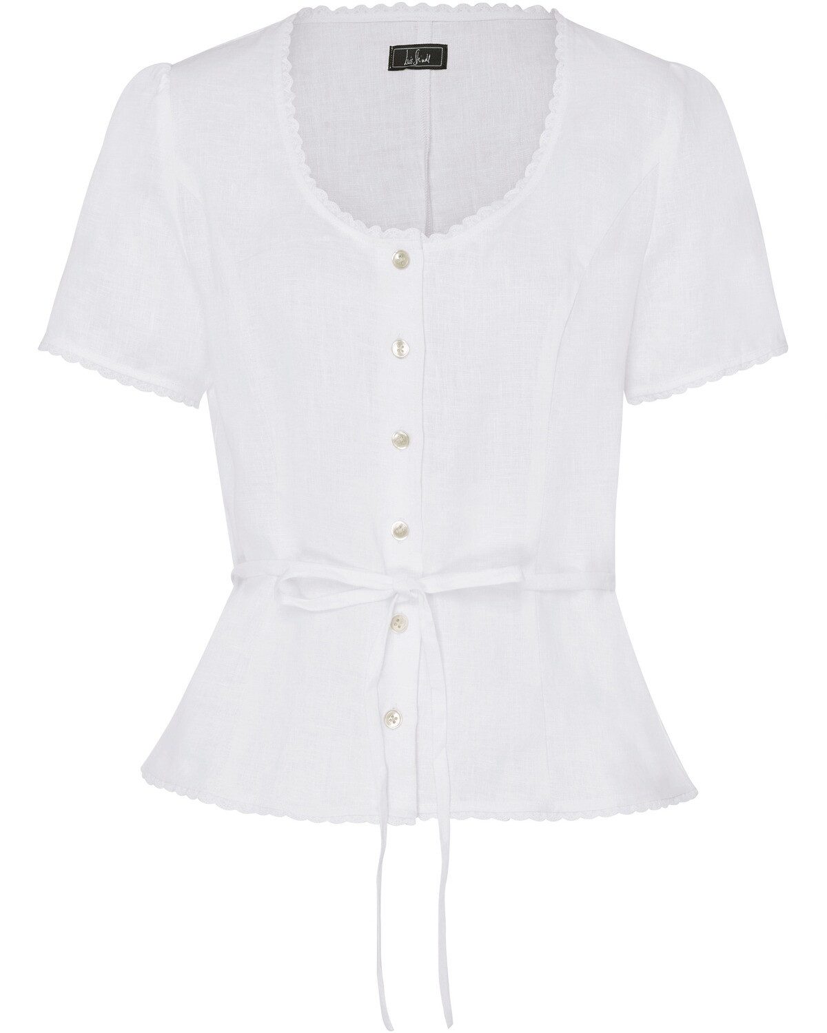 Trachtenbluse Halbarm-Leinenbluse mit Spitze