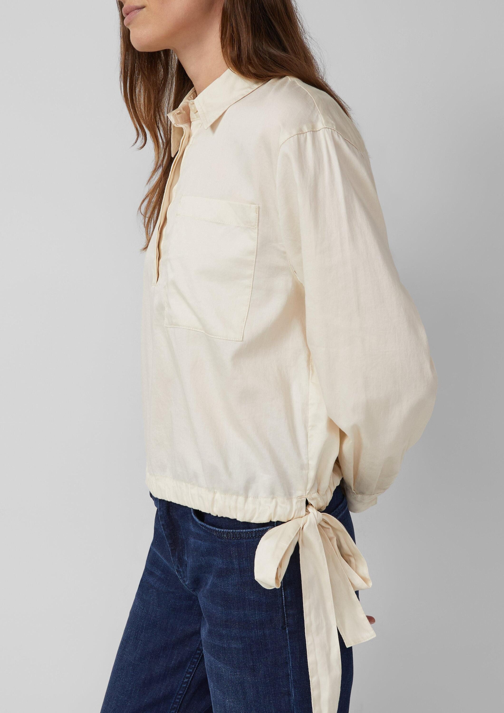 s.Oliver Langarmbluse Bluse Baumwollsatin-Bluse mit Bindedetail am Saum