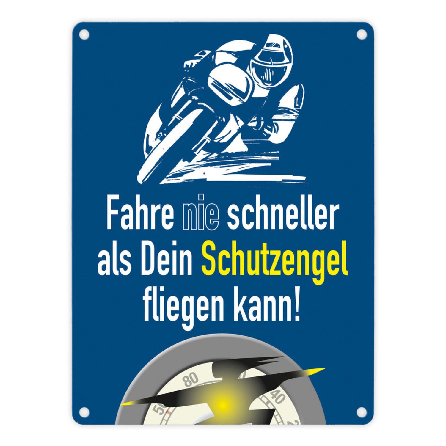 Metallschild Motorrad-Fahrer Schild in blau zum Thema Motorrad und Schutzengel