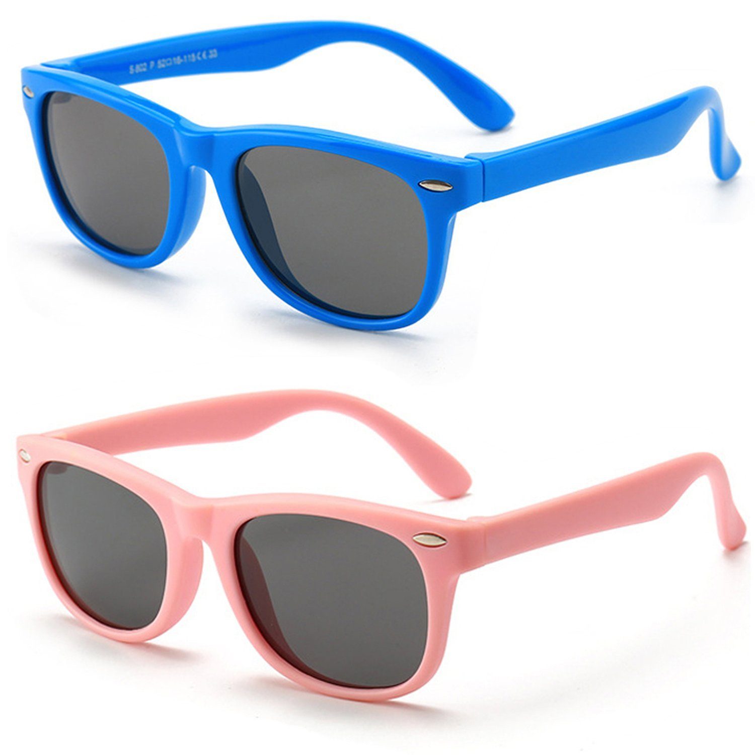 Olotos Sonnenbrille Sonnenbrille für Kinder Mädchen Jungen Gummi 100% UV400 Schutz Brille Blau+Rosa