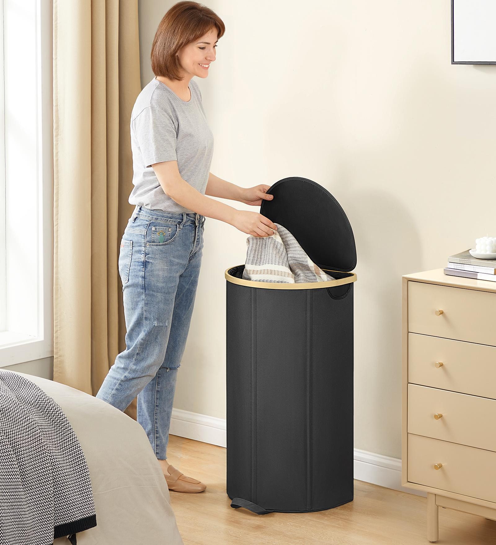 SONGMICS Wäschekorb, Wäschekorb, 90 Liter, Deckel, günstig online kaufen