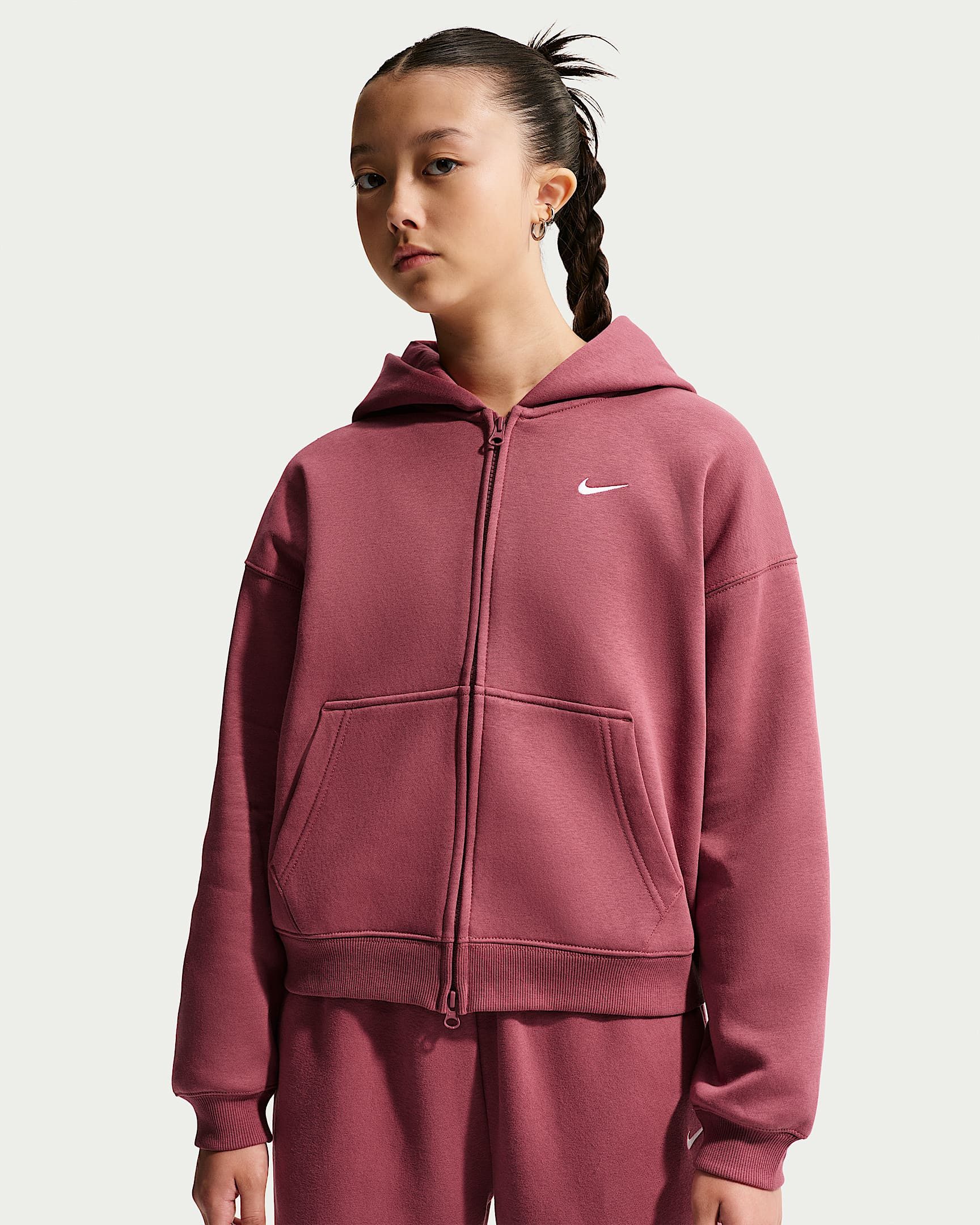 Nike Sportswear Kapuzensweatjacke G NSW STUDIO FLC OS FZ HD für Mädchen und Jugendliche
