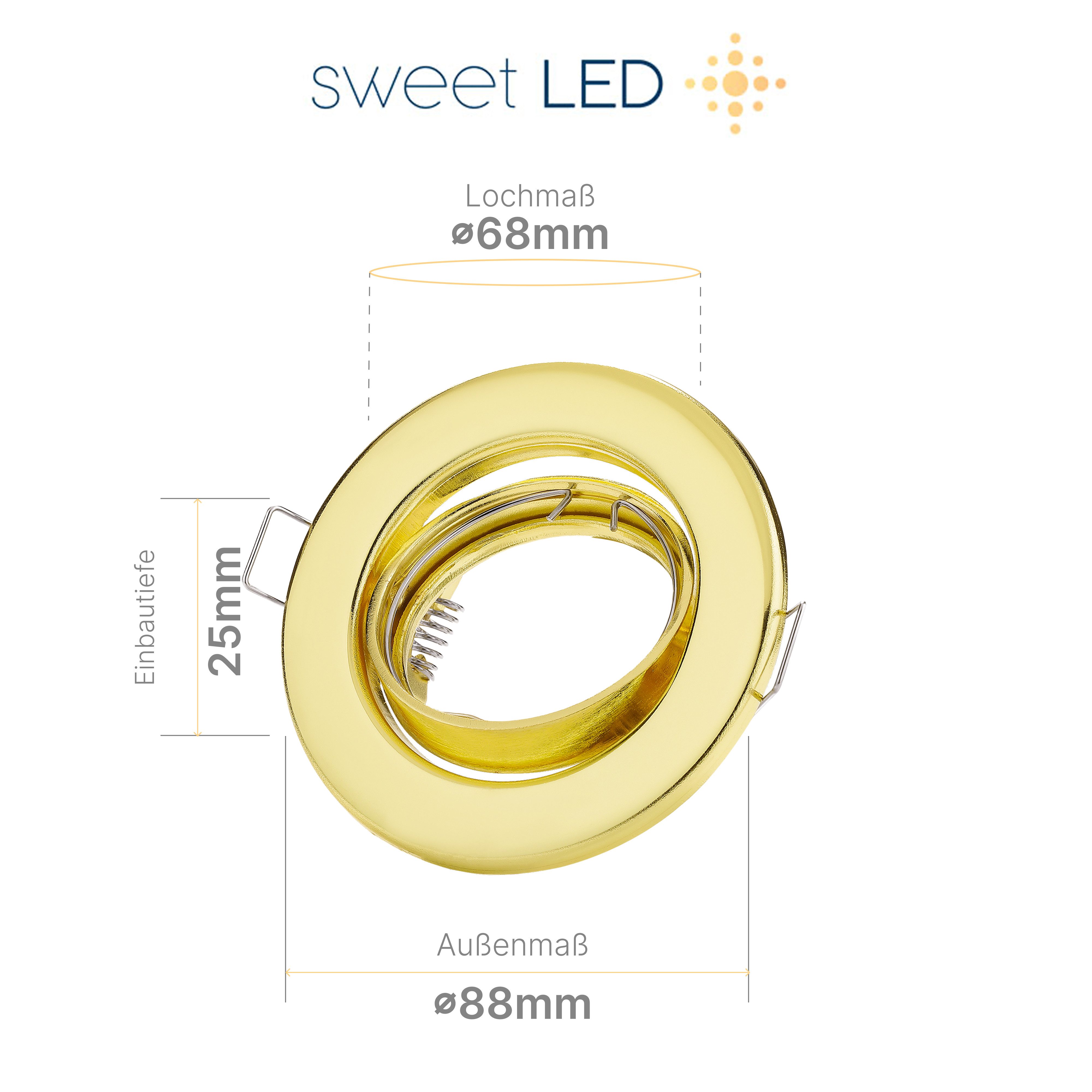 Sweet LED LED Einbaustrahler GU10 6er Set Gold 5W 3000K warmweiß LED Einbauspots 230V schwenkbar, Deckenspots, Deckenstrahler,Einbauleuchten