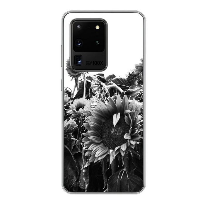 MuchoWow Handyhülle Sonnenblumen in Holland schwarz und weiß Phone Case Handyhülle Samsung Galaxy S20 Ultra Silikon Schutzhülle