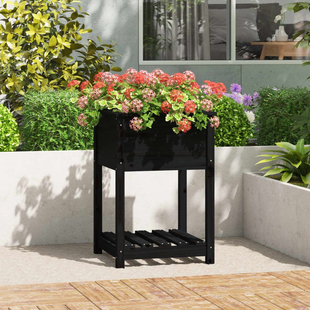 furnicato Hochbeet Pflanzgefäß aus massivem Kiefernholz 54 x 54 x 81 cm Schwarz