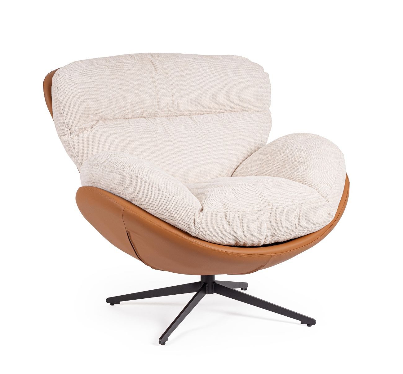 Bizzotto Drehsessel Adinda aus Stoff, Beige/Cognac, Der Кресла ist drehbar