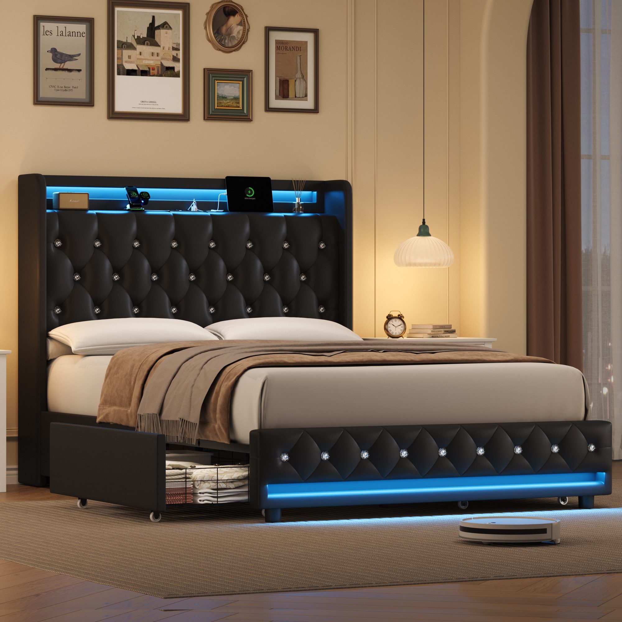 Homfa Polsterbett Bett 140x200 Bettgestell Doppelbett, mit Ladefunktion und günstig online kaufen