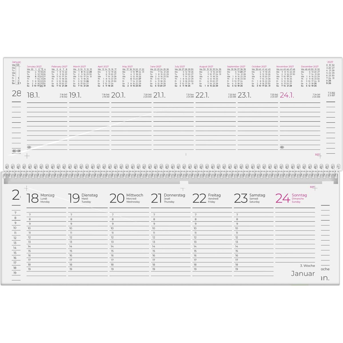 ZETTLER Schreibtischkalender Tischquerkalender 116 29,6x9,9cm 1 Woche/2 Seiten blau 2027