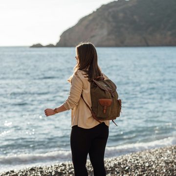 DRAKENSBERG Wanderrucksack »Henrietta« Oliv-Grün, unisex Cityrucksack aus Canvas und Leder im eleganten Vintage-Design