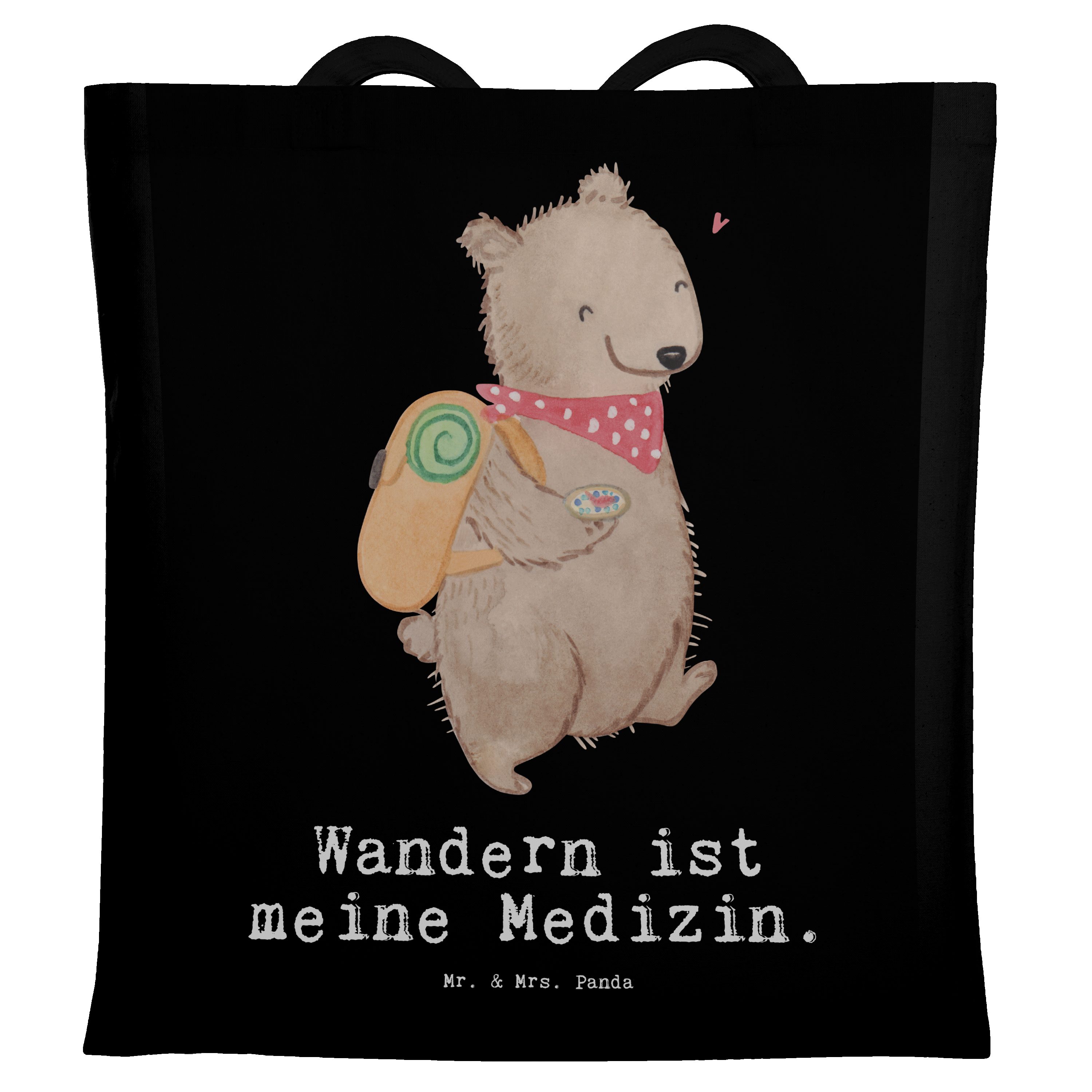& Schwarz (1-tlg) Wandern Beutel, Bergsteigen, - Medizin Bär - Mrs. Mr. Tragetasche Panda Geschenk, Jutebe