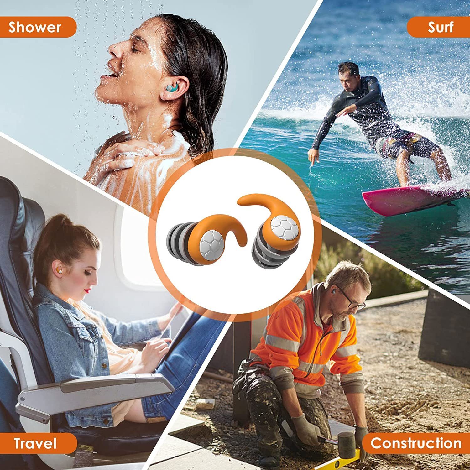 NUODWELL Schwimm-Ohrstöpsel 3 Paar Schwimmen Erwachsene Wasserdichte Silikon Ohrenschutz